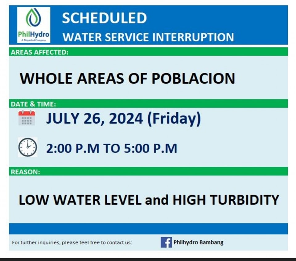 Water Service Interruption Date: July... - PhilHydro Bambang