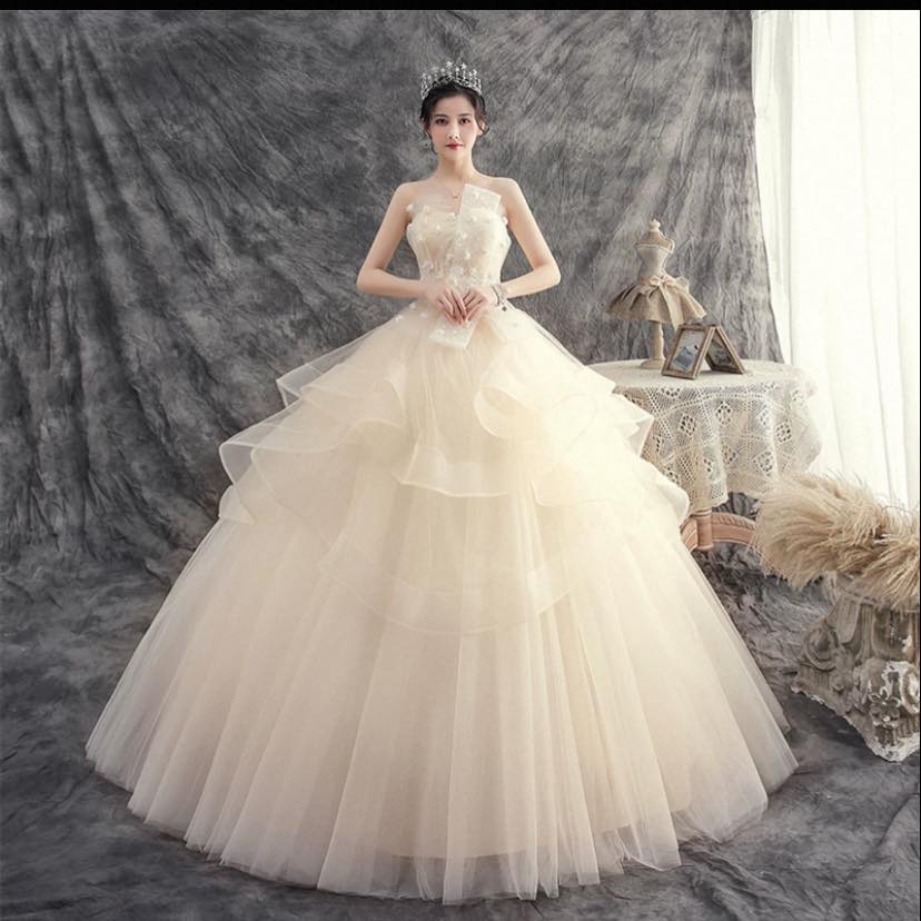 open lace back dress White Korean Wedding Dress