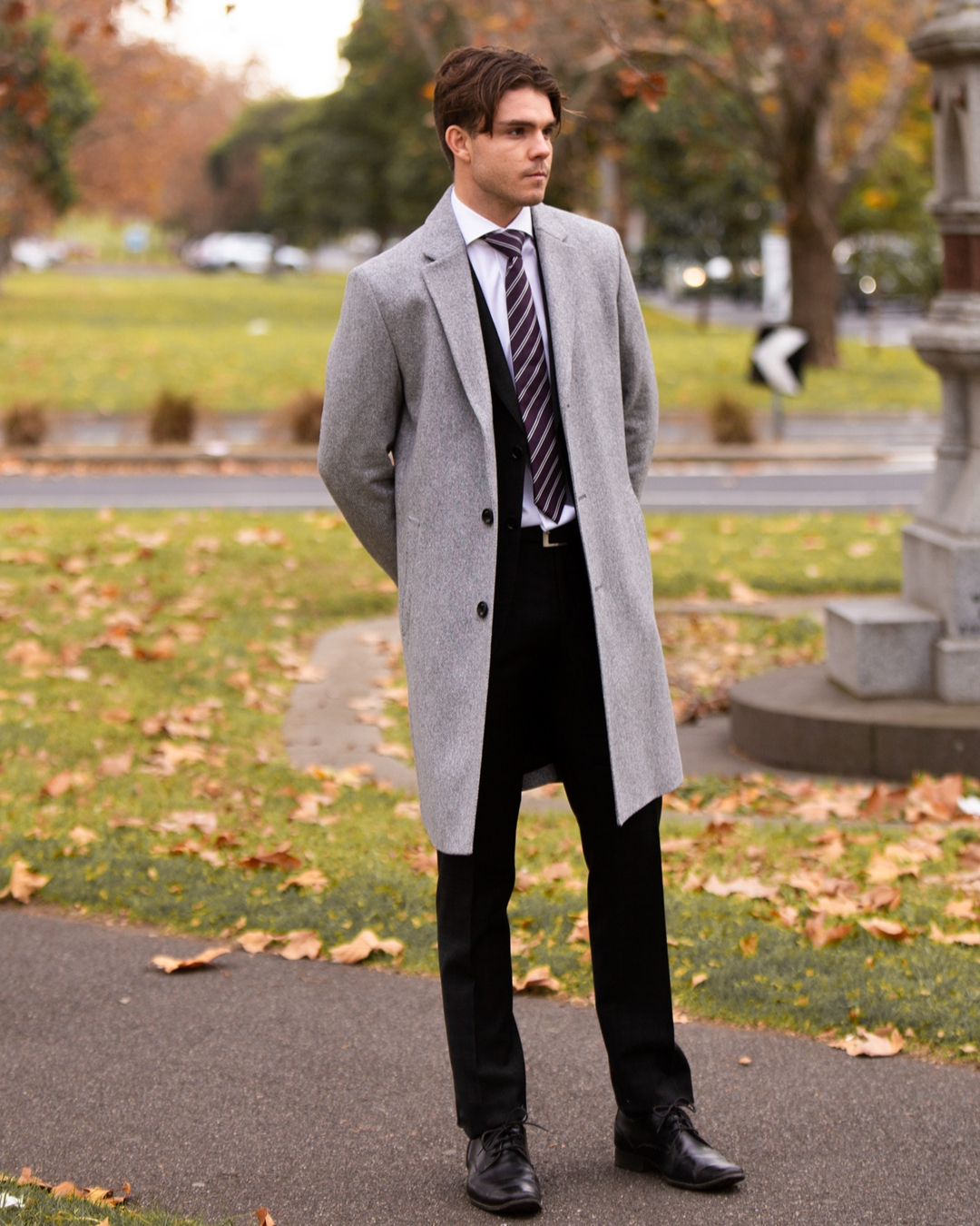 light grey dress coat Master the art of winter chic with our sleek draped over a sharp black suit. Ideal for those crisp mornings or cool evenings, this combination promises both warmth and Best Seller Jan 26