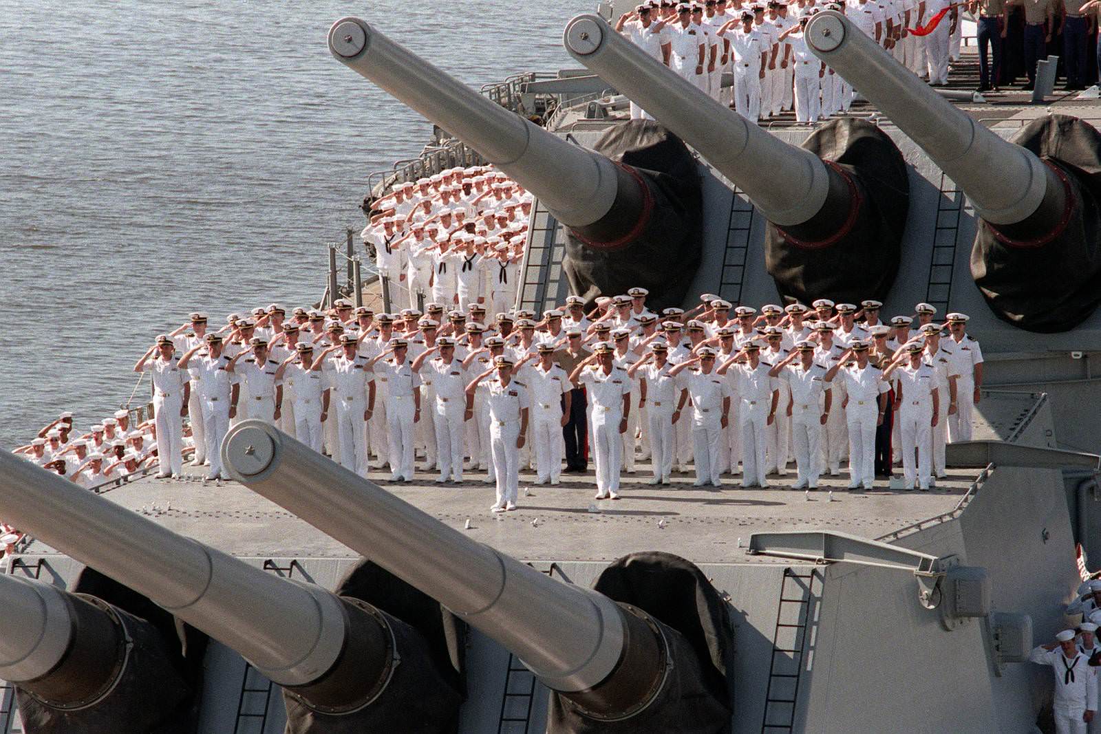 Iowa Class Battleships | The crew of the USS Iowa (BB-61) stand in ...