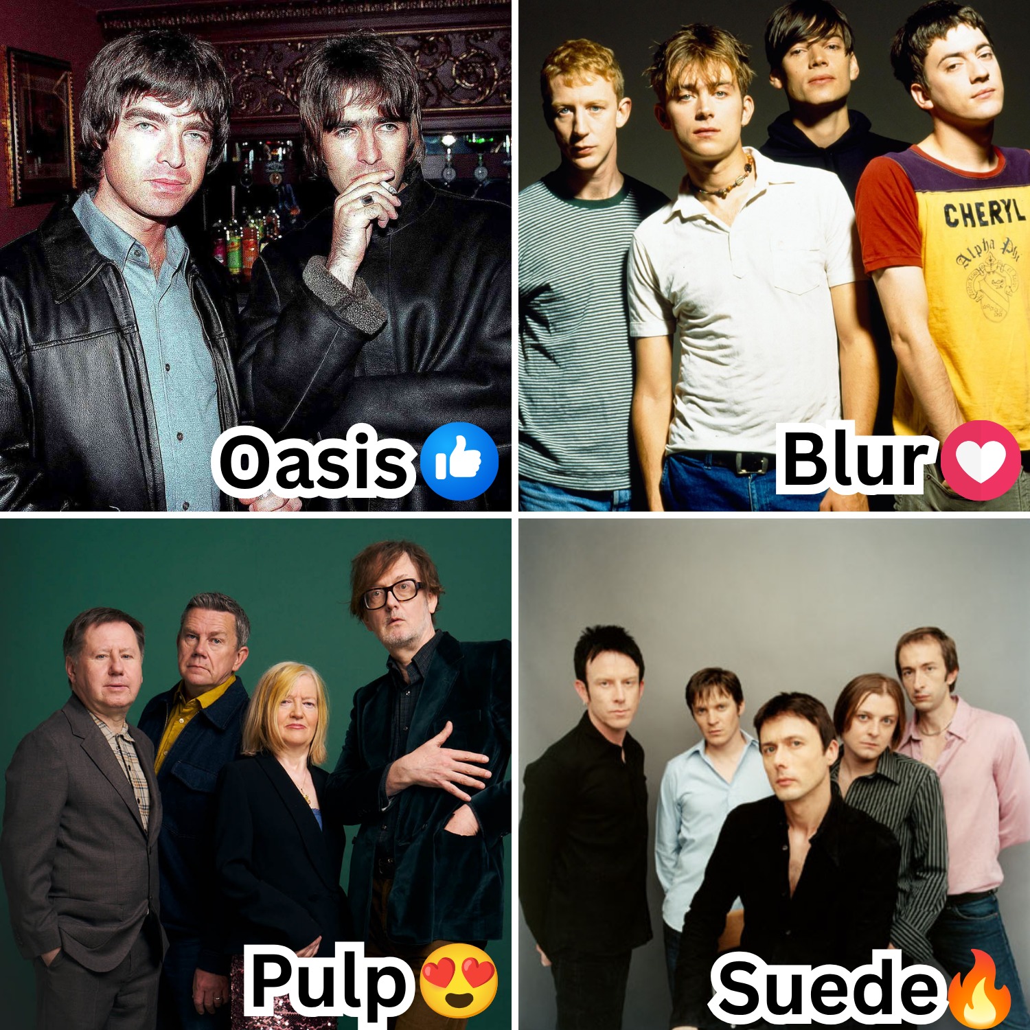 👍 Radiohead / ❤️ Oasis / 😍 Blur / 🔥 The Verve Radiohead