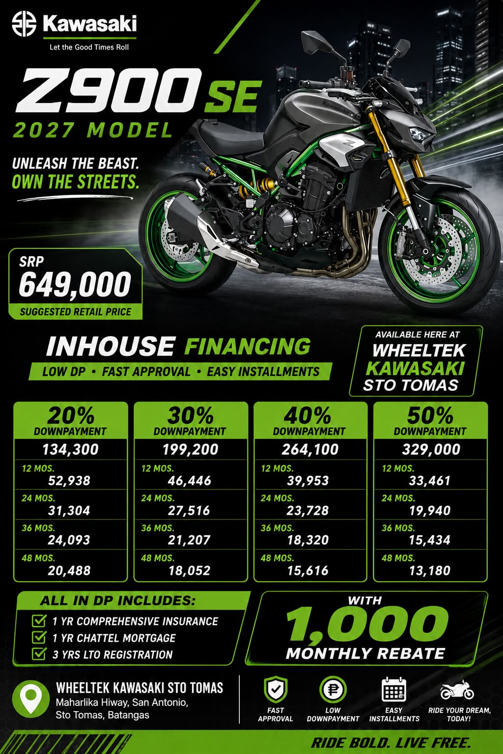 🔥 THE BEAST IS HERE! 🔥 Own the Kawasaki Z900 SE 2027 with LOW DP