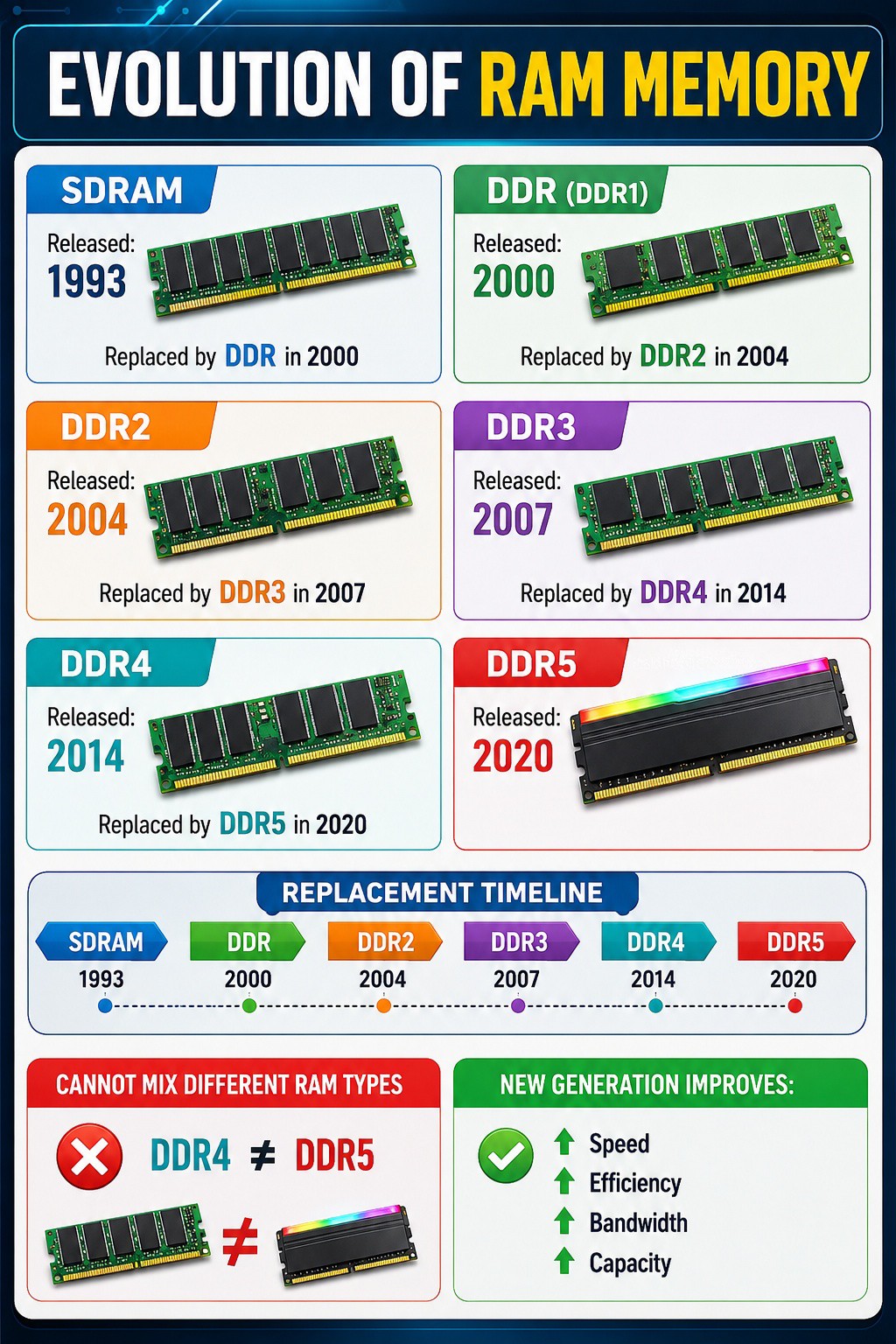 Cpu, ddr3, ddr2 まとめ出品 RAM Evolution & CPU Compatibility (2026) RAM has evolved