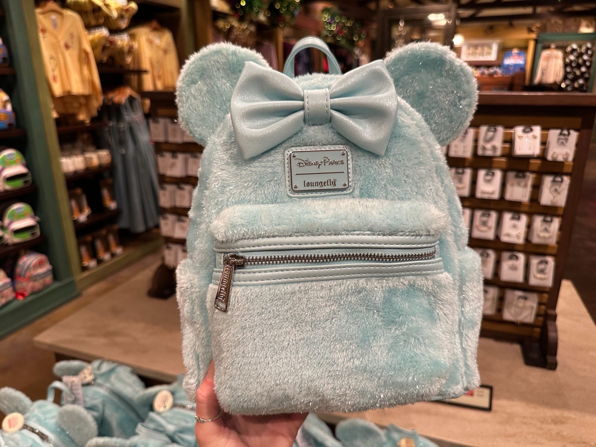 blue loungefly mini backpack Grotto Treasures Exclusive Fun style and colorful for Disney fans. NEW Fluffy Blue Loungefly Mini