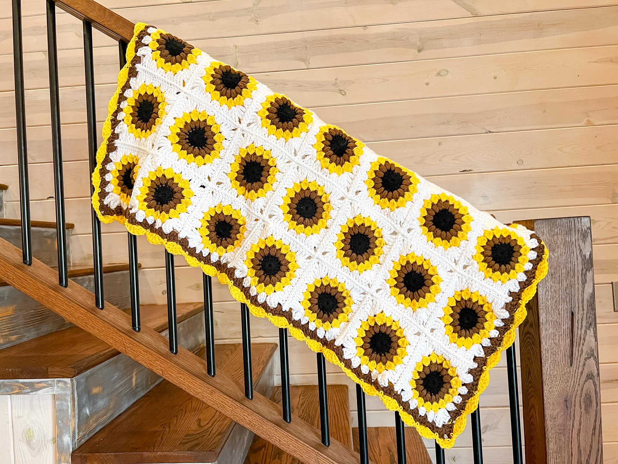 Block 1 out of 56 of the Vintage Sunflower Granny Square Blanket