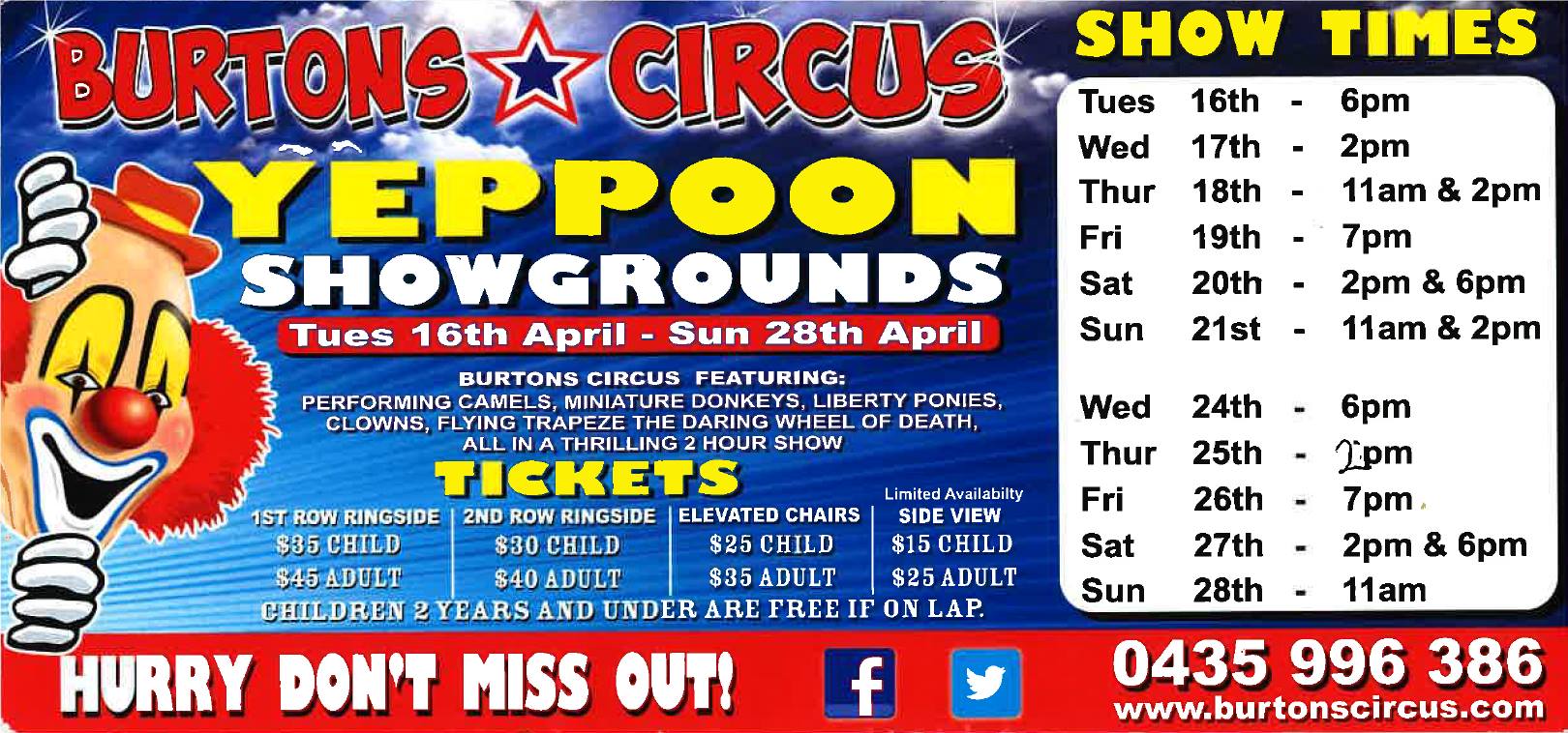 PCYC - Burtons Circus will be at the Yeppoon Showgrounds Tuesday 16th ...