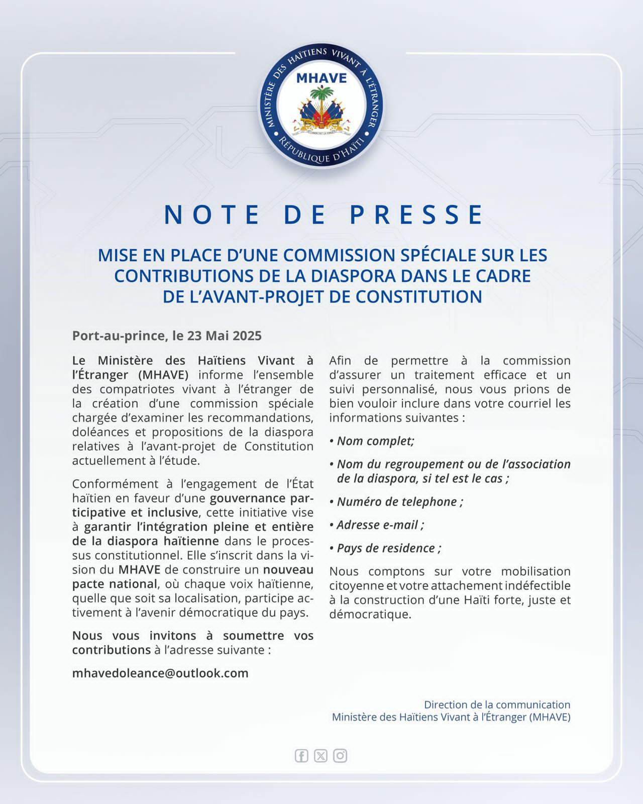 Minist... - Ministère des Haïtiens Vivant à l'Étranger - MHAVE