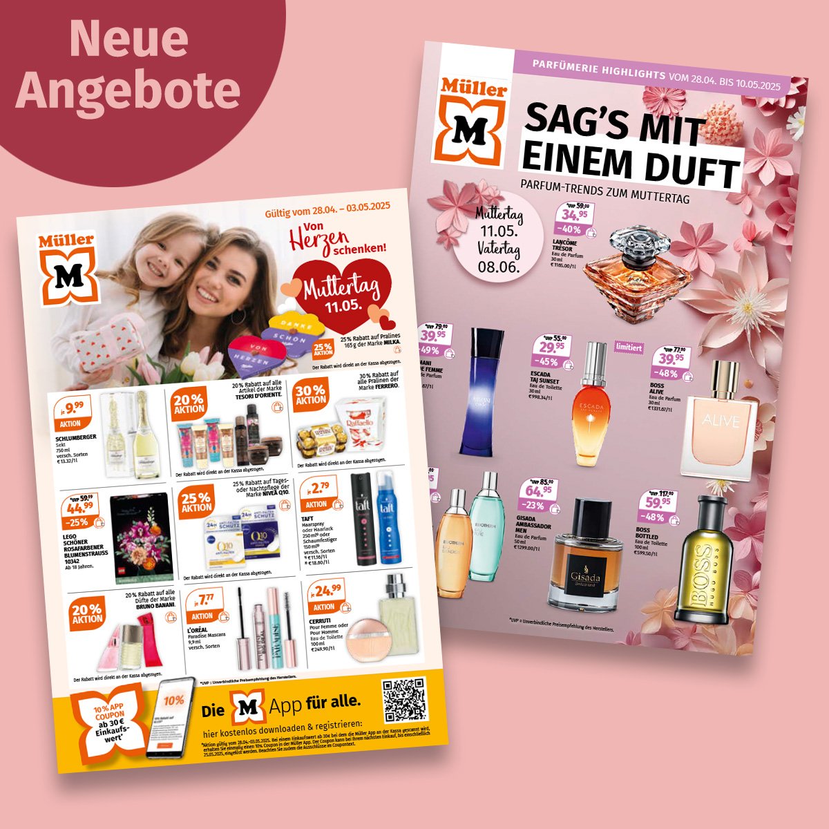 Juhuuu – es gibt wieder neue Prospekte! 🤩 In unserem Drogerie-Prospekt findest du erste tolle Angebote rund um den Muttertag und vieles mehr. Und auch in unseren Parfümerie-Highlights dreht sich alle