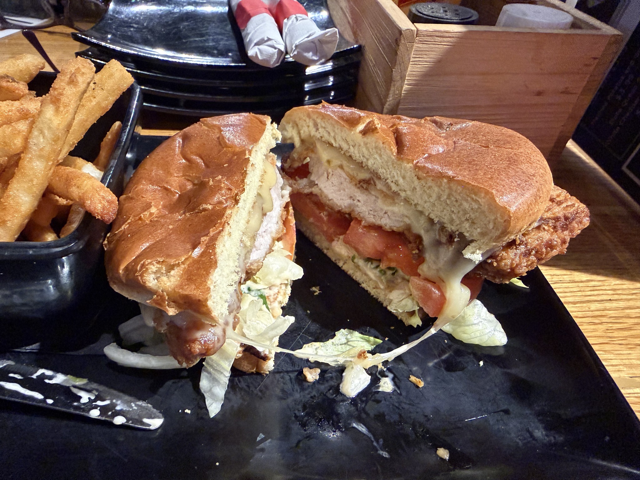 Delicious pork tenderloin sandwich at Crazy Craig's sports bar and
