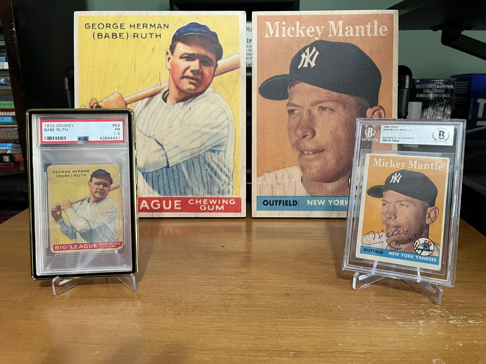 Mickey Mantle & Babe Ruth both have autographs in this trading