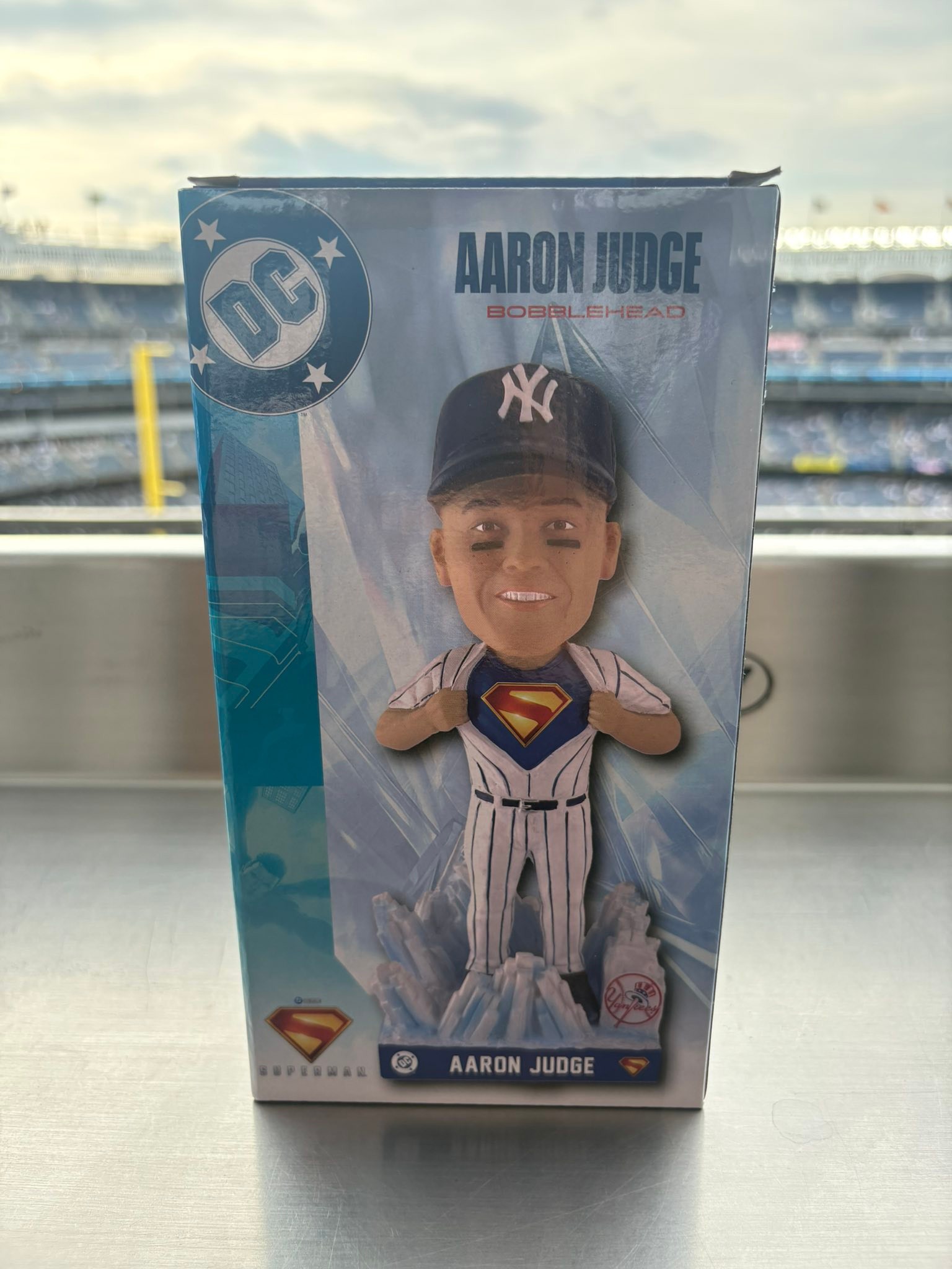 The Aaron Judge Superman bobble head given out at tonight's Yankee
