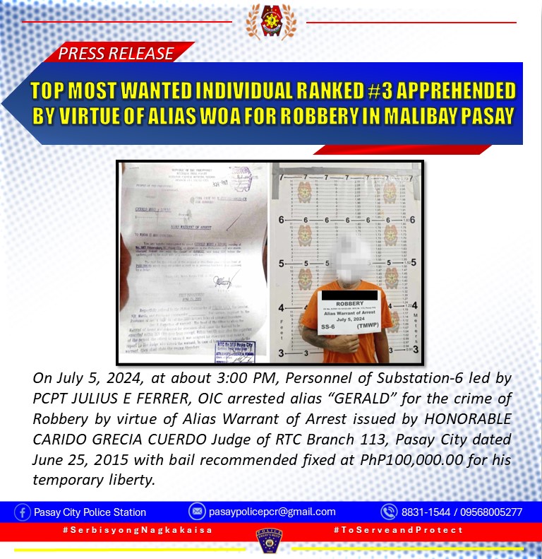 Pasay - PASAY CITY PRESS RELEASE CONTROL NO 2024-0588 AUTHORITY: PCOL ...