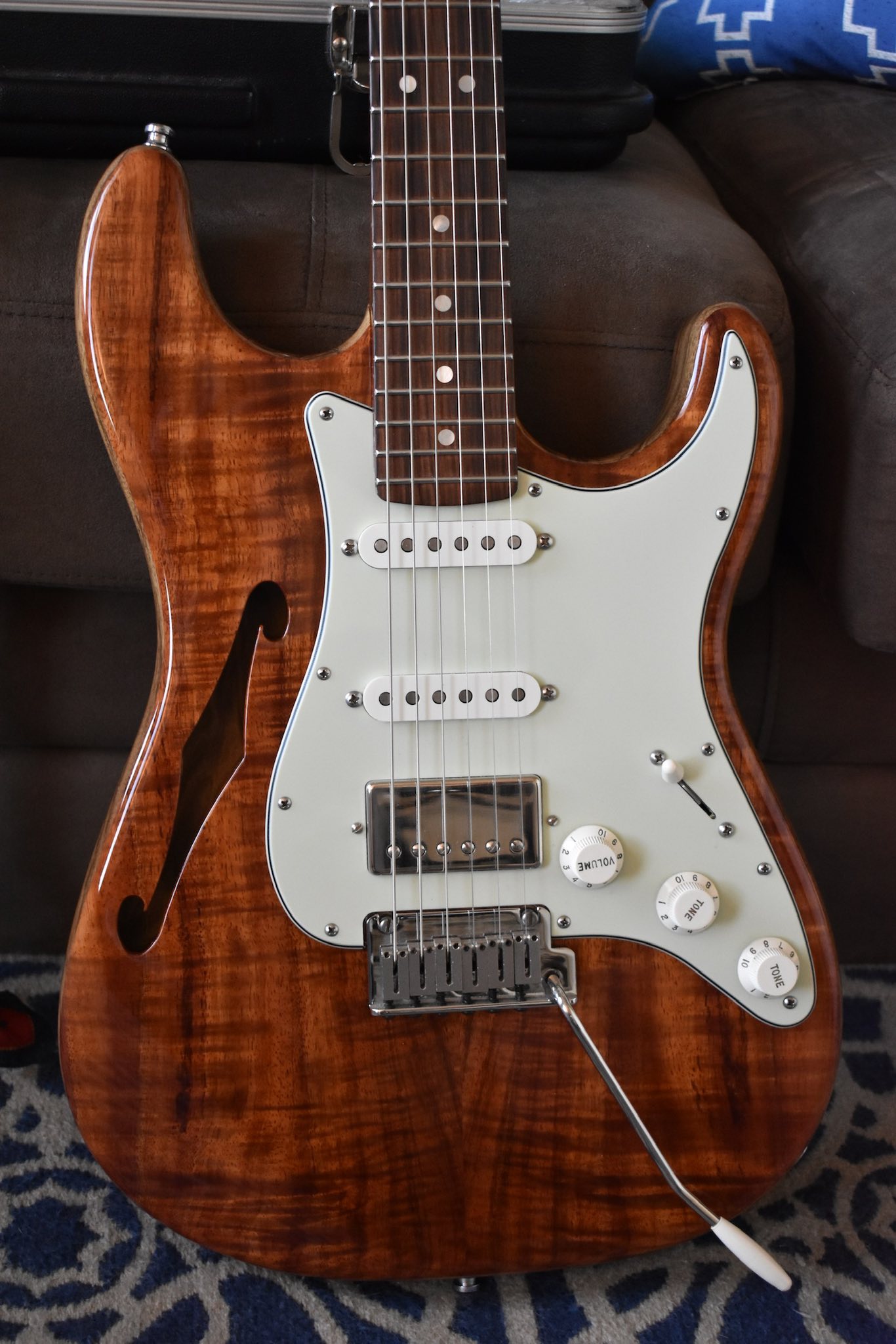 Custom Warmoth guitar with koa top and korina back