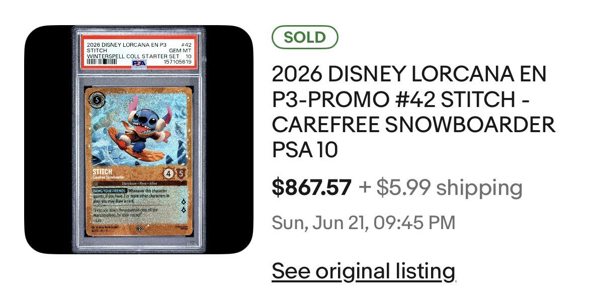 A Stitch promo card from Disney Lorcana sold for over $800 at