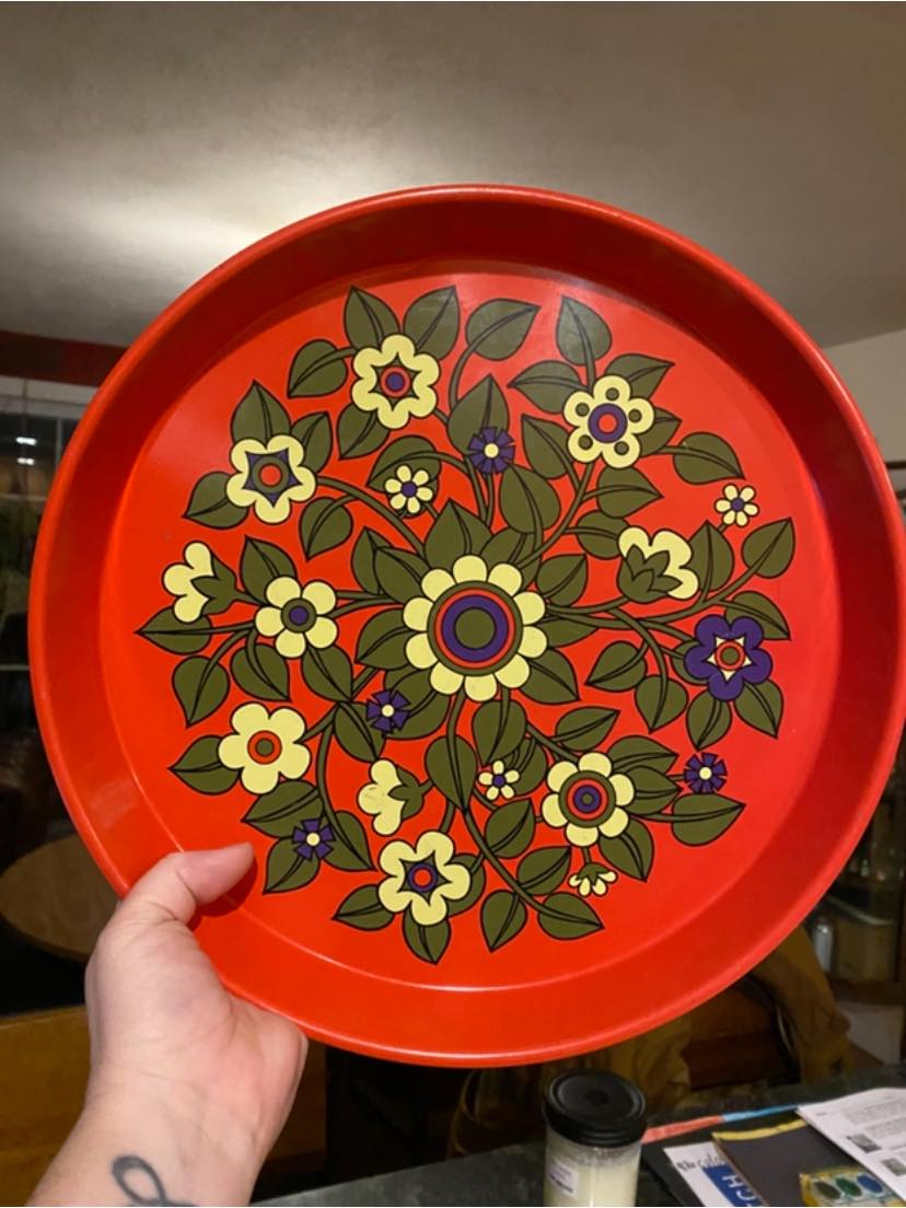 Vintage 1970s Floral Pat Albeck Metal Tray for Charcuterie and Cookies