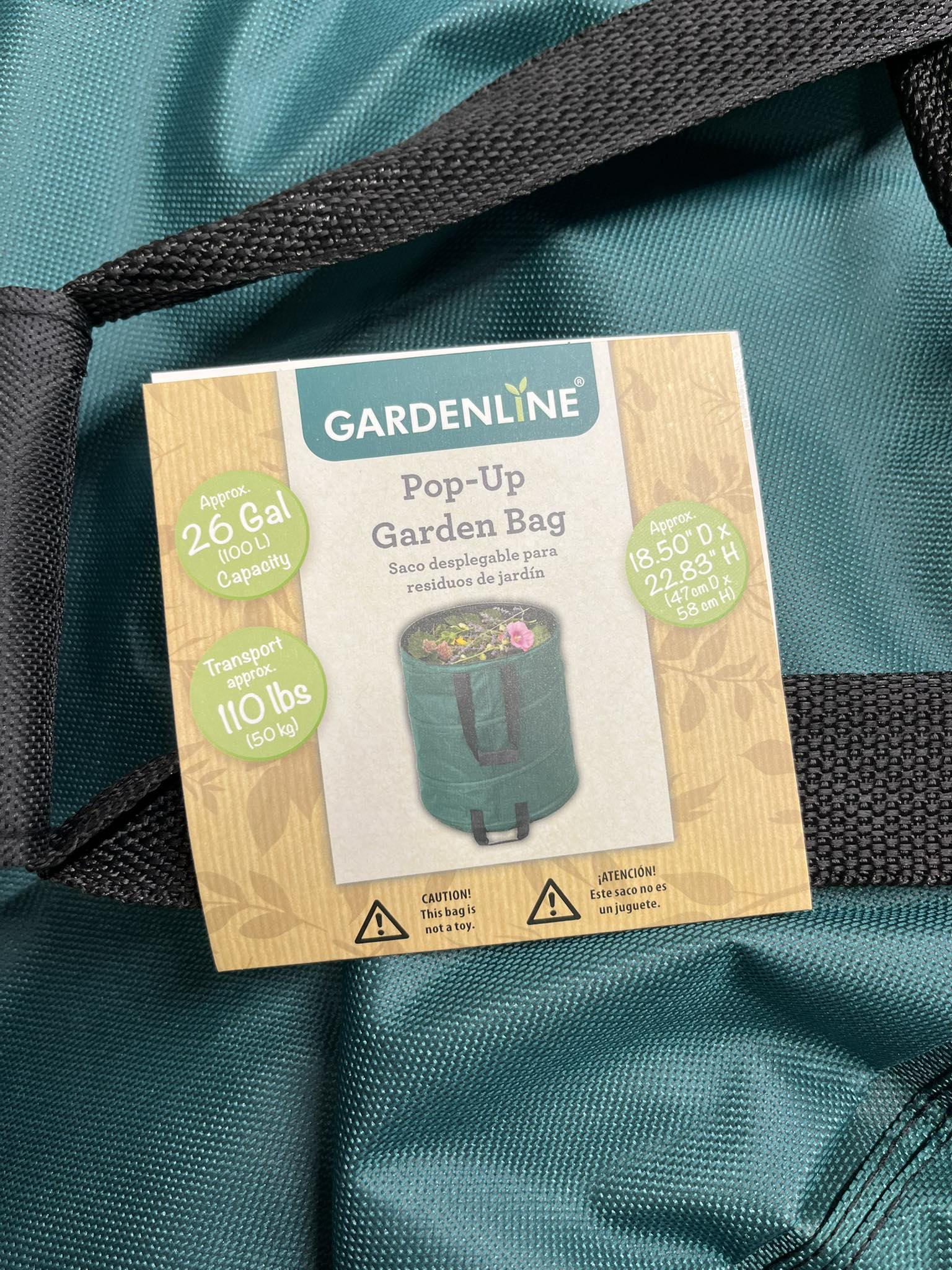 Gardenline 26Gal pop-up garden bag as outside trash can