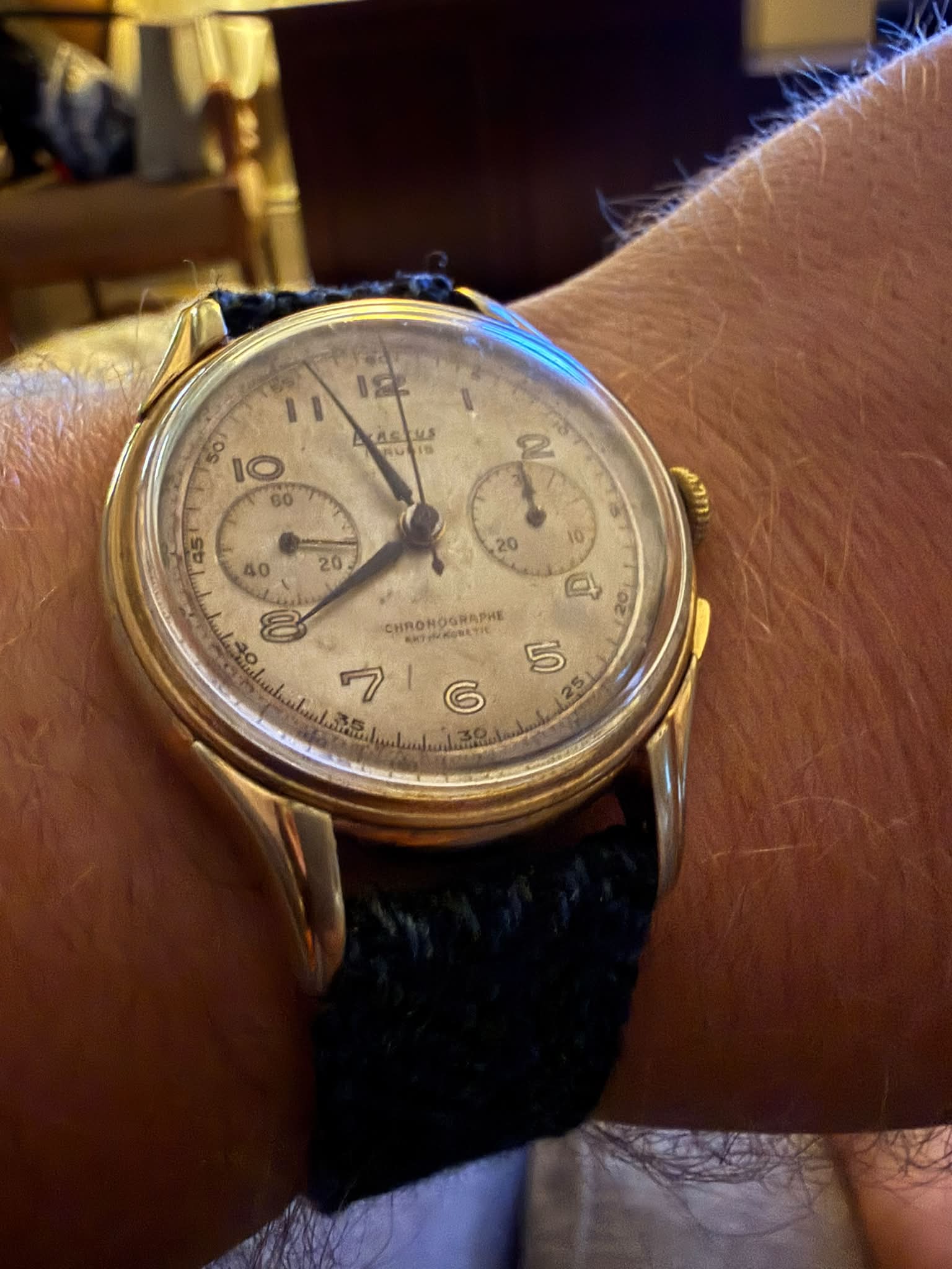 1940s/50s Swiss Landeron movement chronograph on a Harris Tweed strap