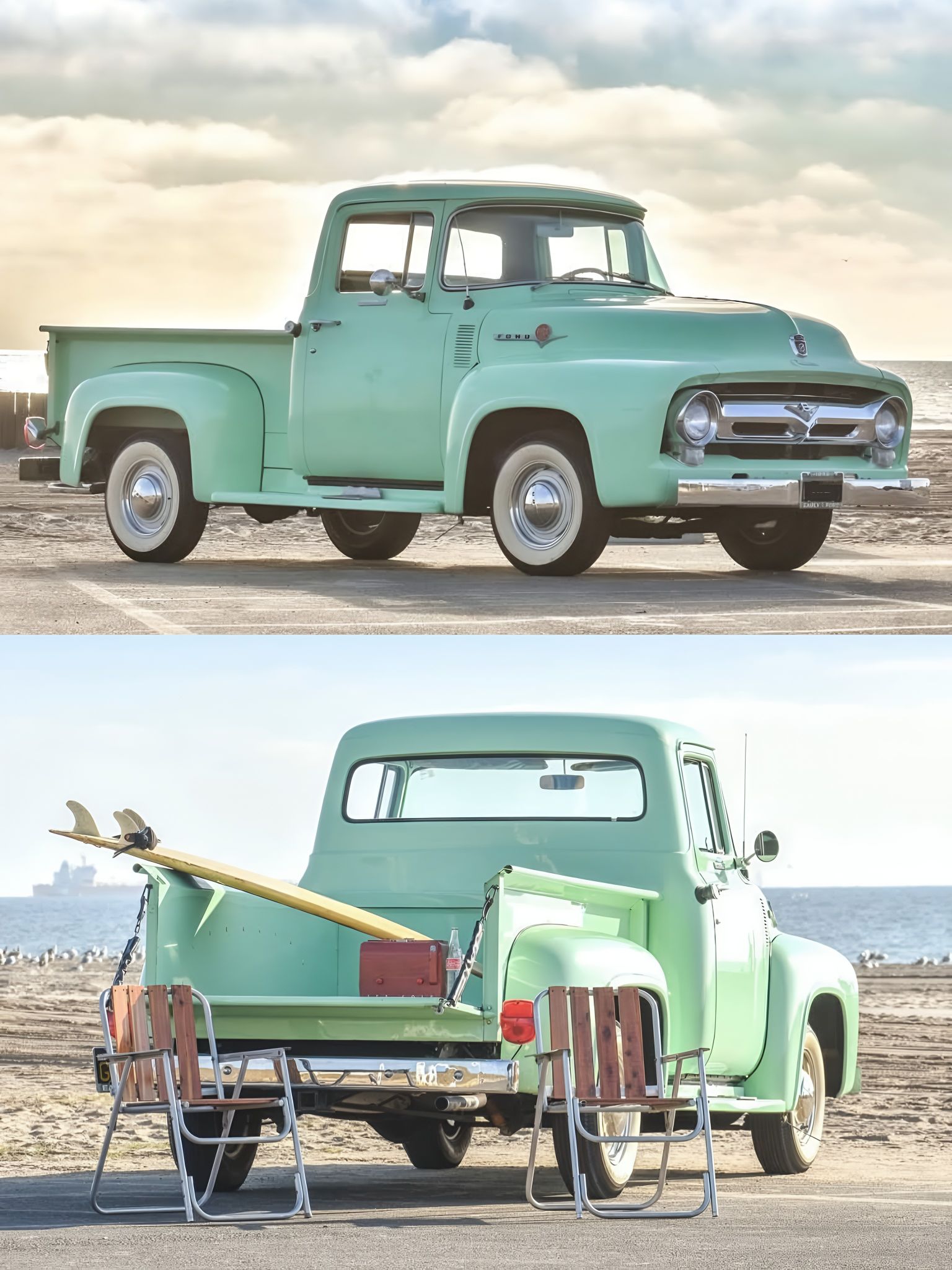 The answer is 🥁🥁🥁 a 1956 Ford F-100 with its mini-me in the bed