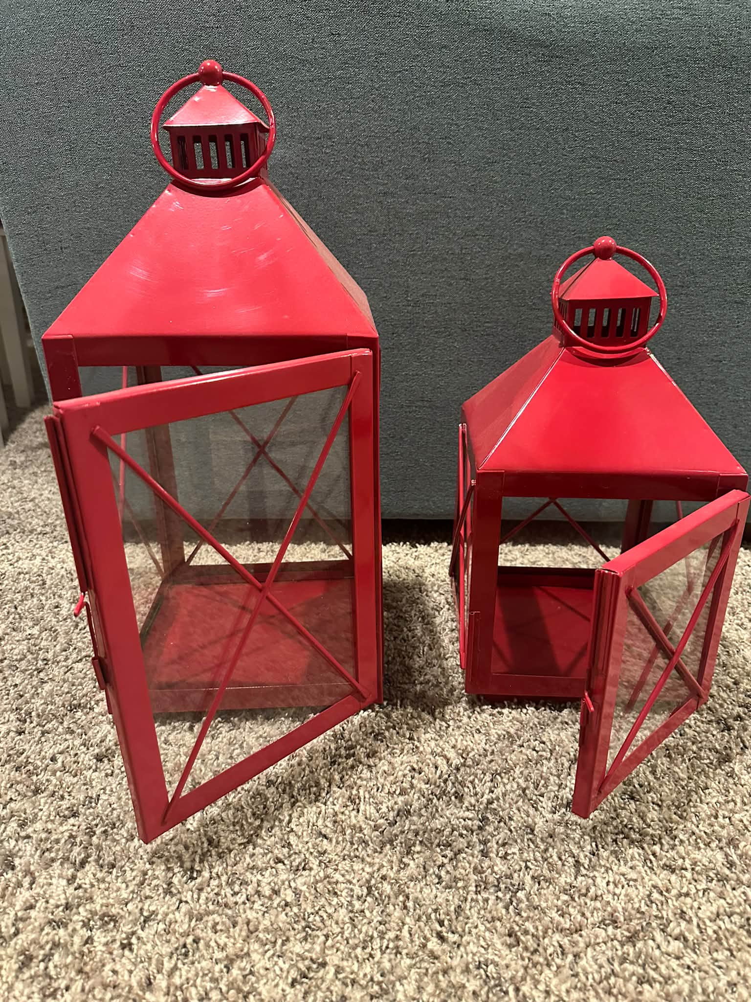 Red metal lanterns for sale in Phoenixville, PA - $15