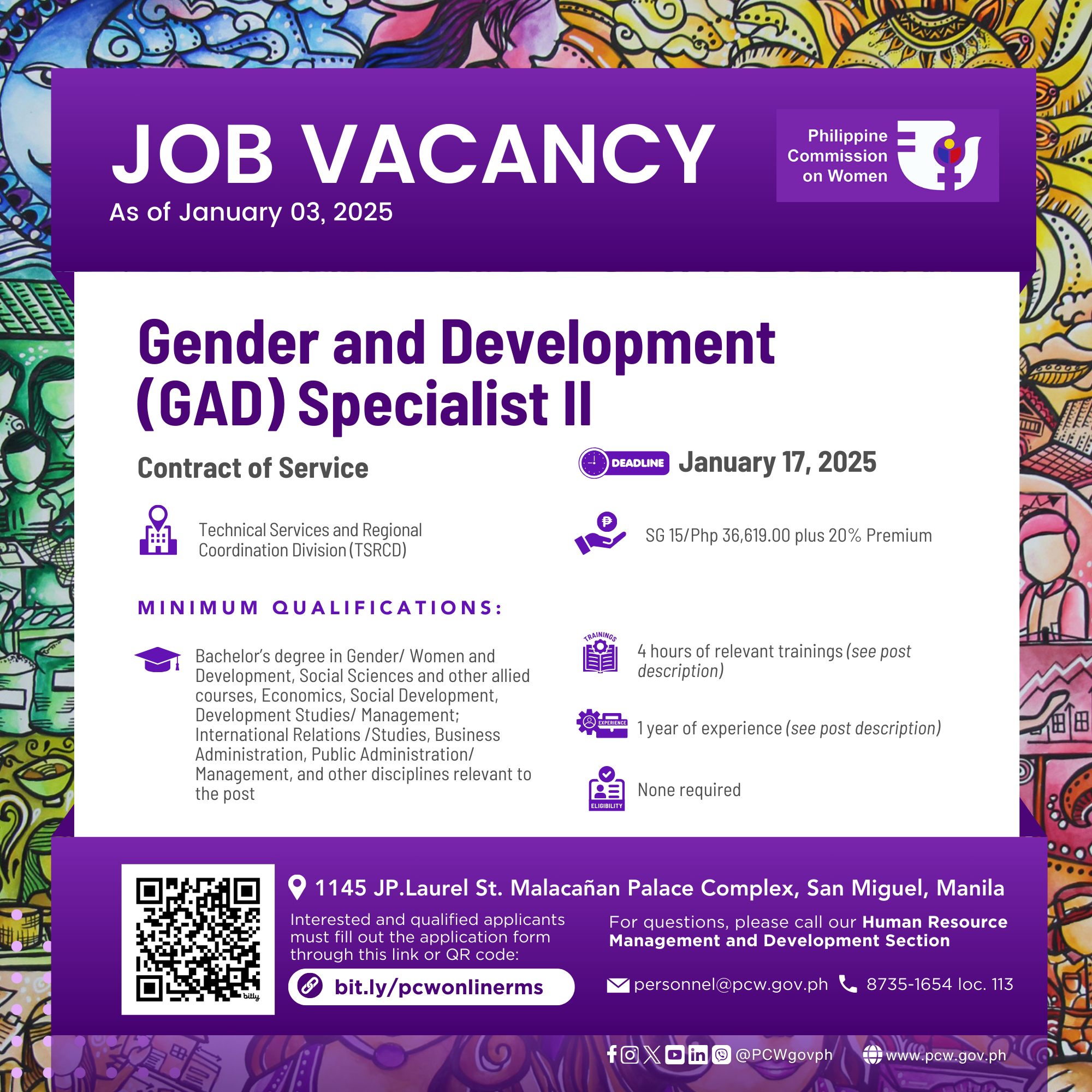 Philippine - #PCWJobVacancy2025 |GAD Specialist II (2 Positions ...