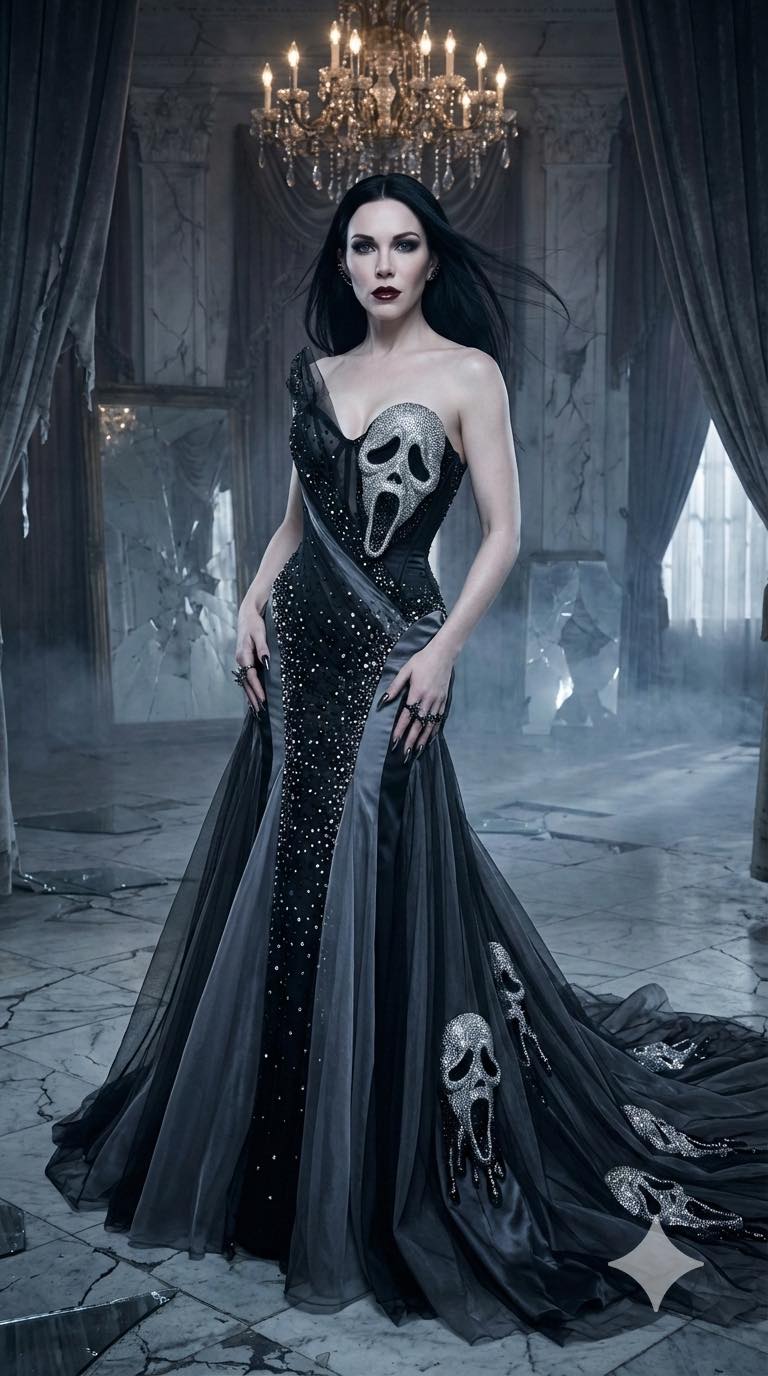 haunted homecoming dress ideas Mansion Ball costume inspiration with silver evening gown All Beachwear