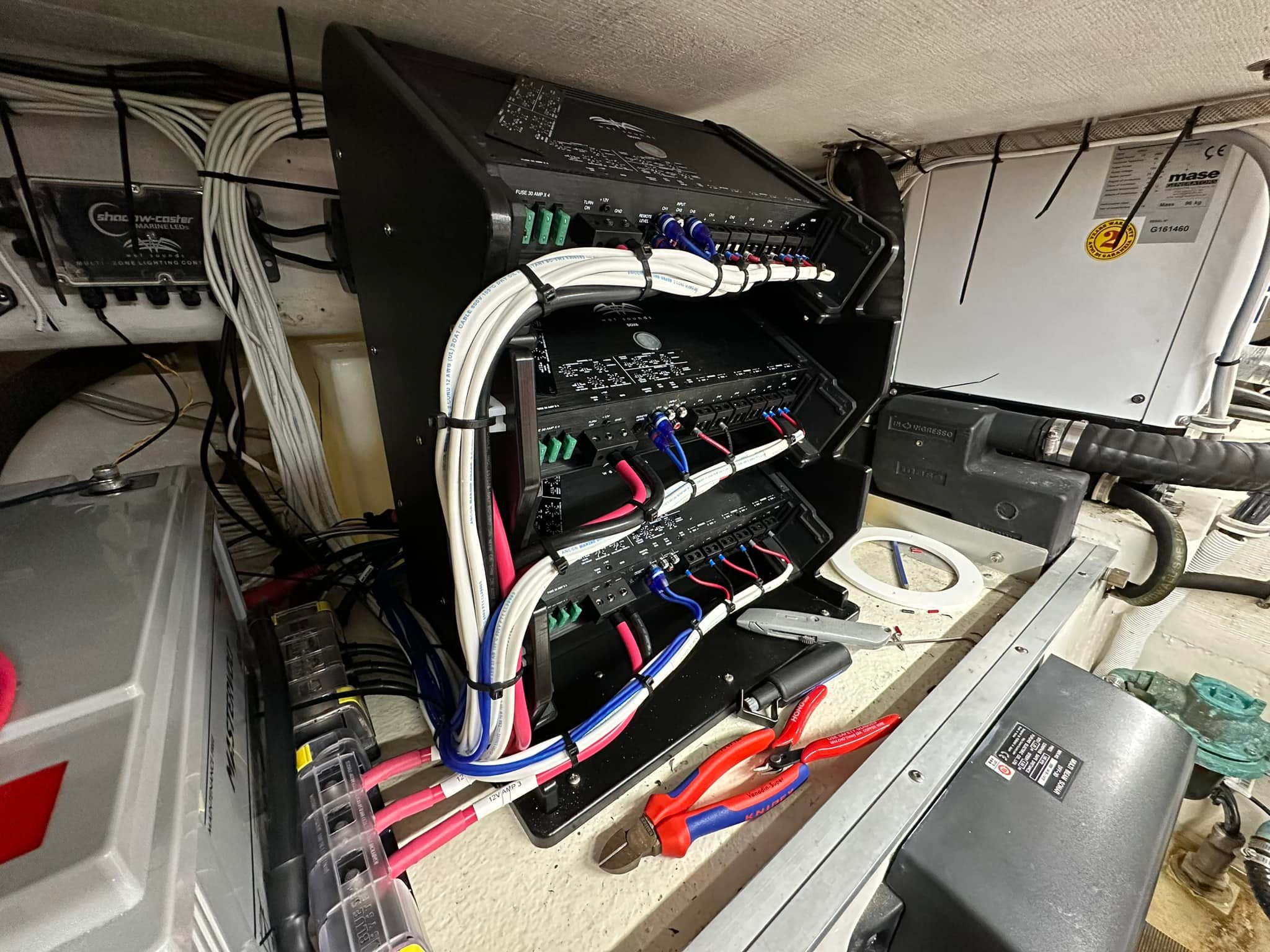 Custom Marine Audio Installation with Amp Rack and Wet Sounds SDX6 