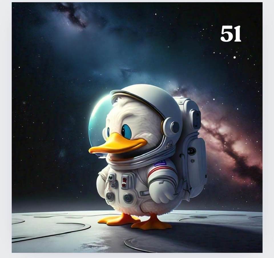 Astronaut Donald Duck berating a wayward star ⭐️🚀