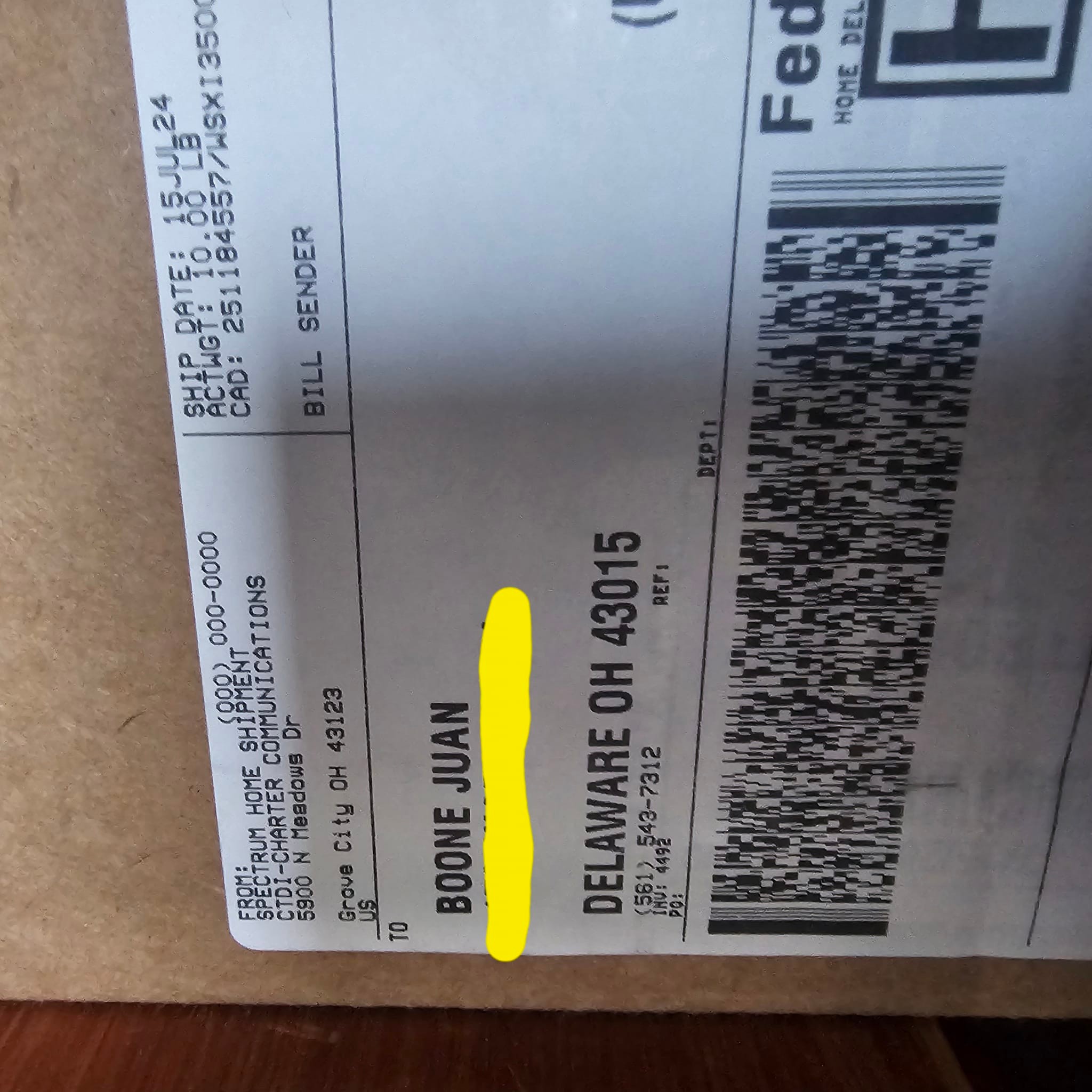 What to do with spectrum equipment delivered to wrong address?