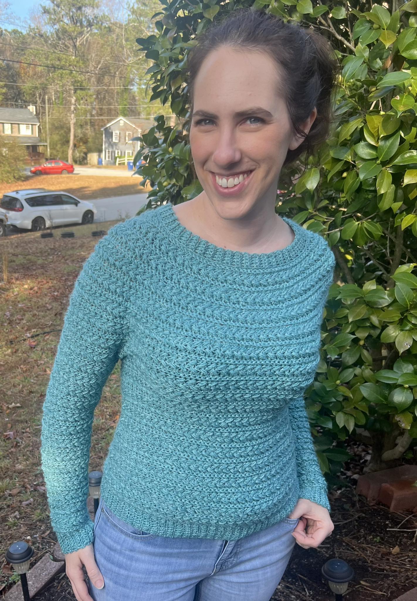 Wheat stitch yoke sweater with Yarn Bee Soft & Sleek DK