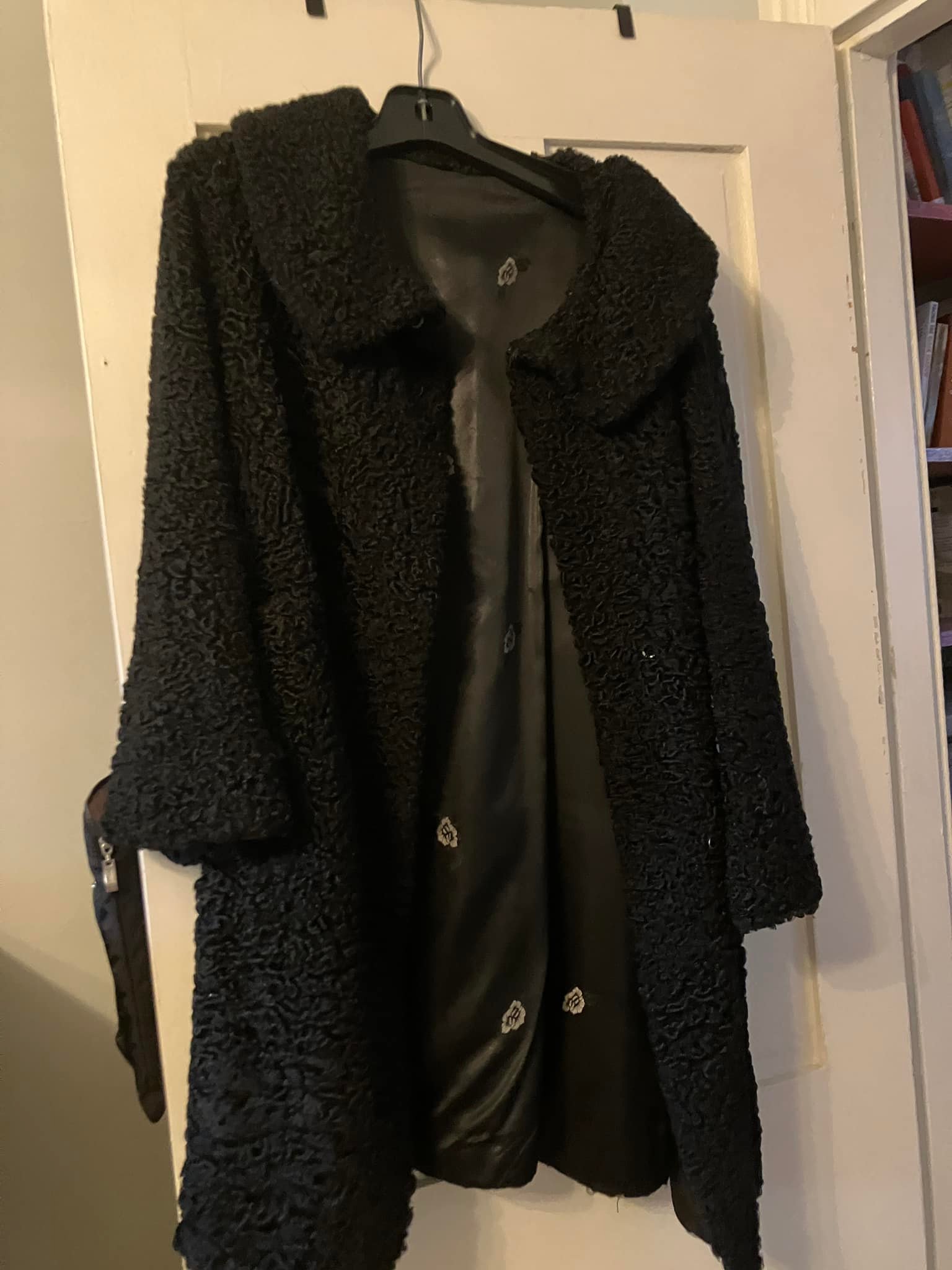 Vintage curly black lamb car coat for repair or upcycle