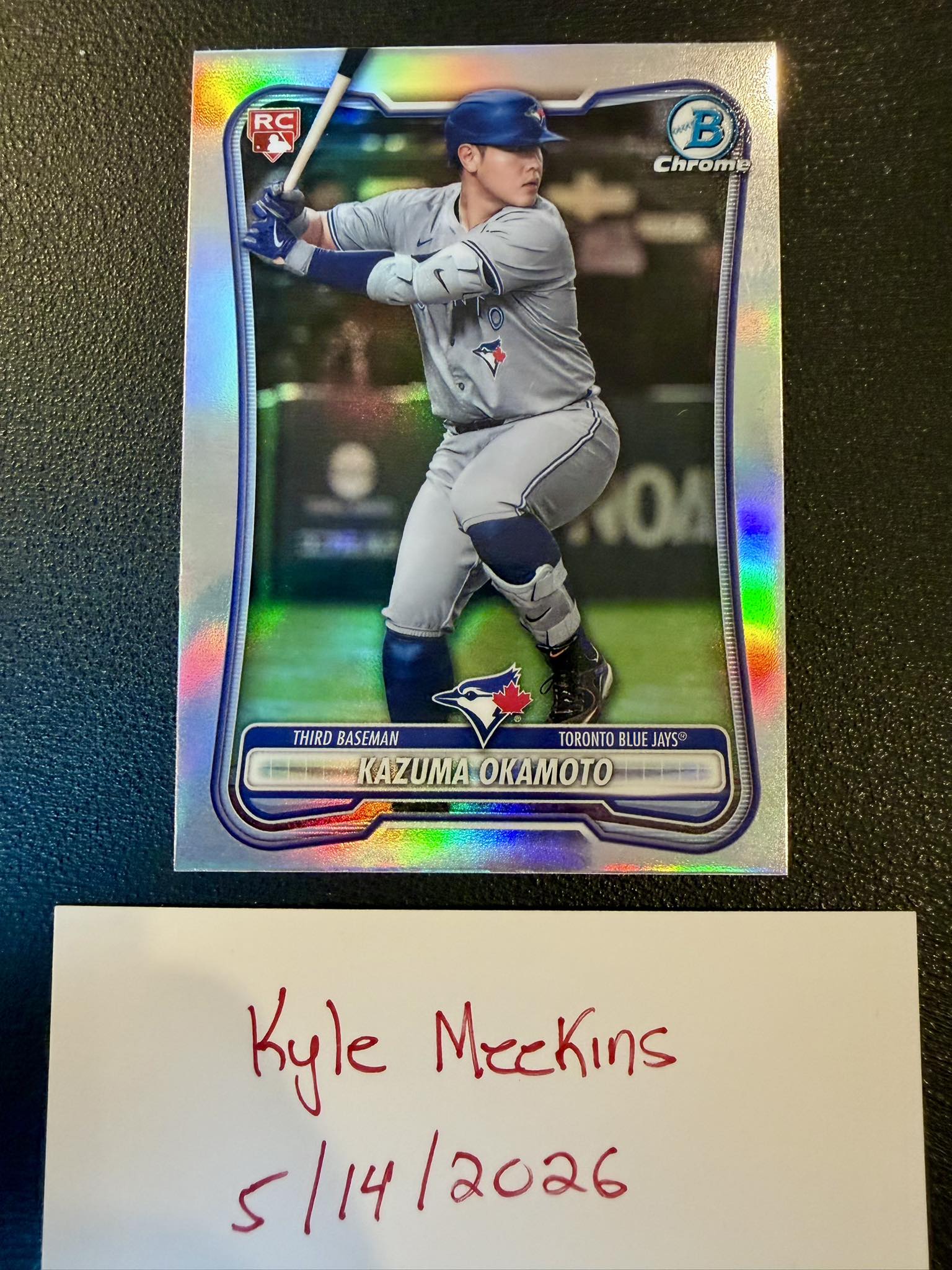 Pristine Bowman Chrome baseball card of Kazuma Okamoto from the 