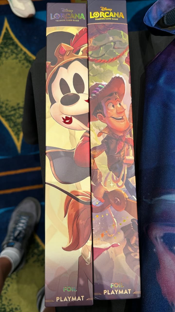 Mickey and Woody foil playmats for Disney Lorcana TCG sale at NACC/LCQ