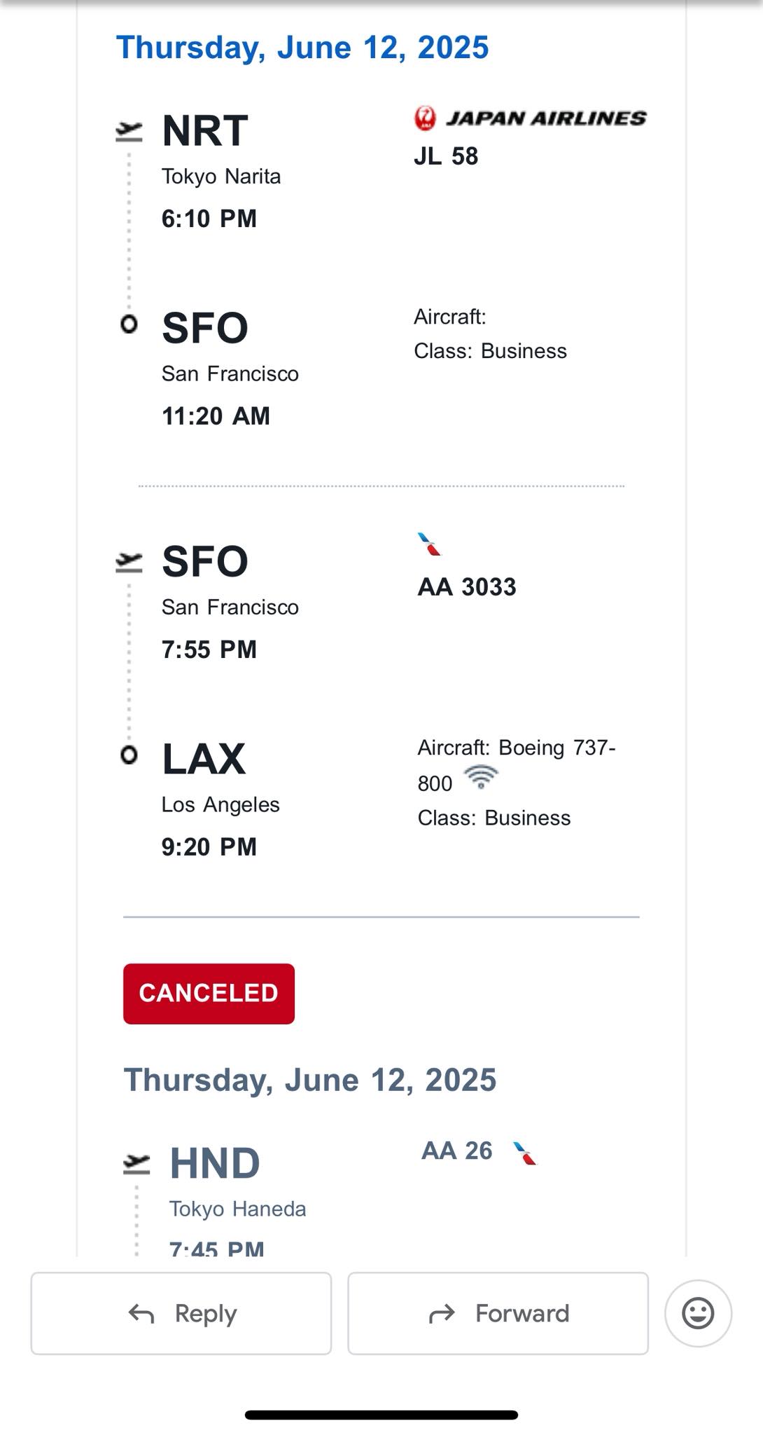Why did ANA's Boeing 787-10 JA986A ferry route involve a layover
