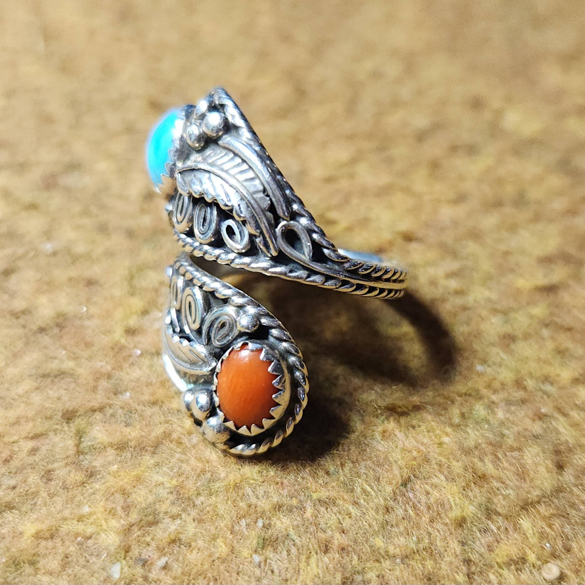 Elsie Yazzie silver ring with turquoise stone
