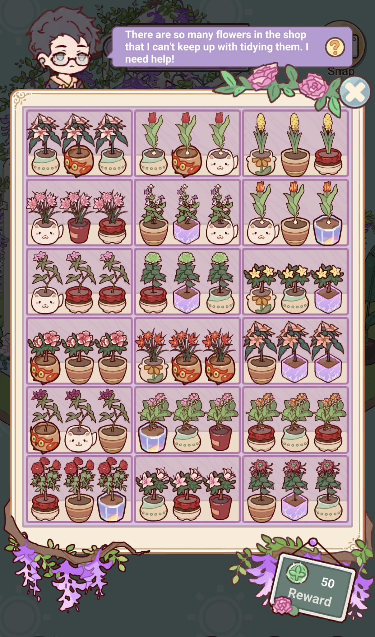 What are the matching pot and flower combinations in the game?