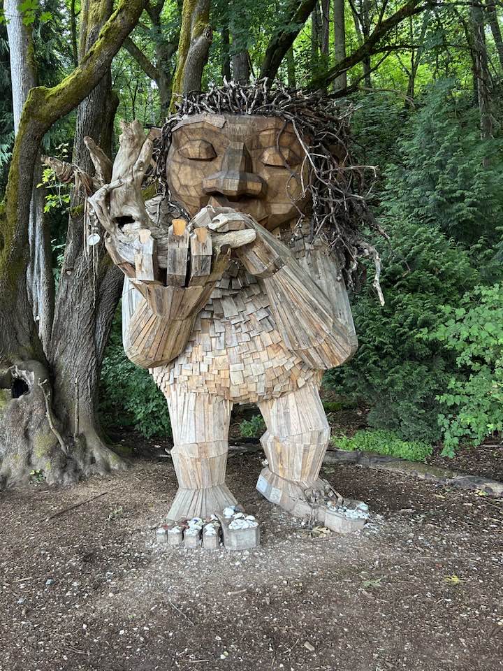 Visiting the Troll outside Nordic Museum in Seattle