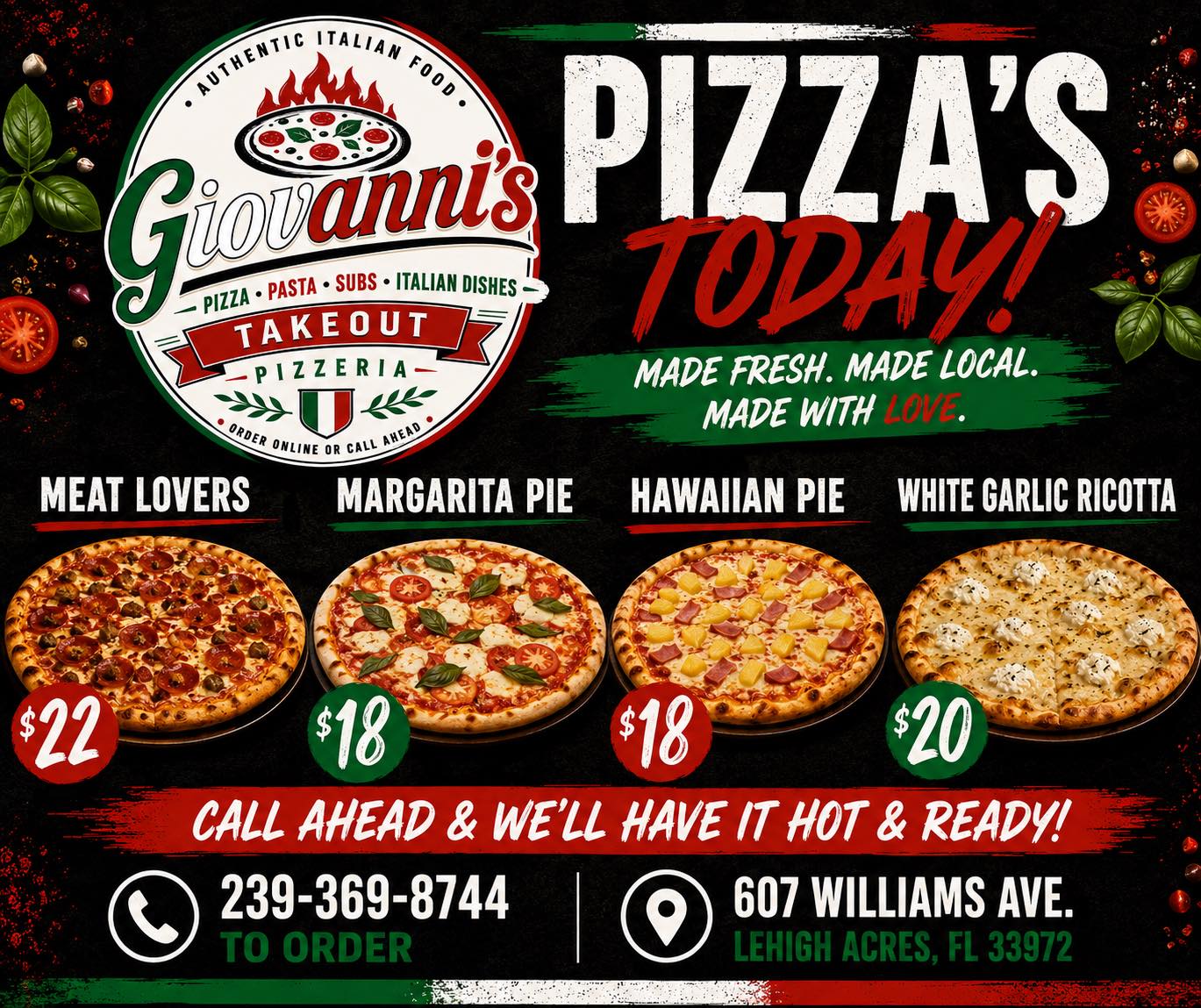 Johnny Tomatoes Pizza Sarasota is having a GRAND OPENING SPECIAL