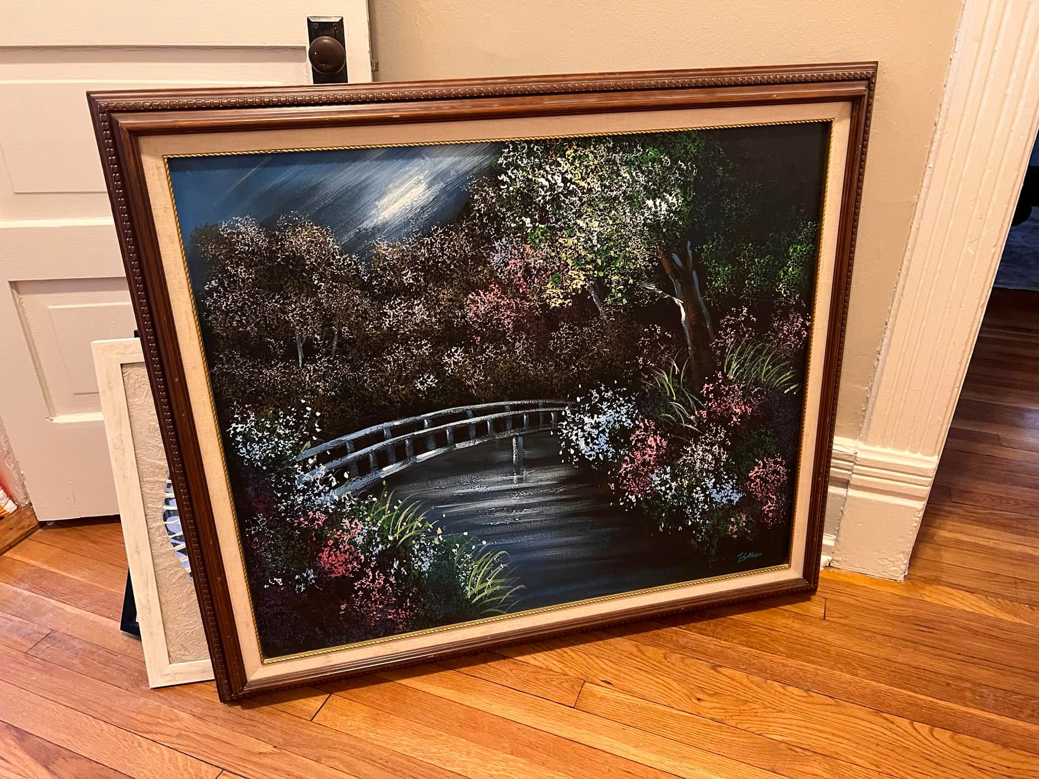 What is the value and background of the oil painting signed ESTHER?