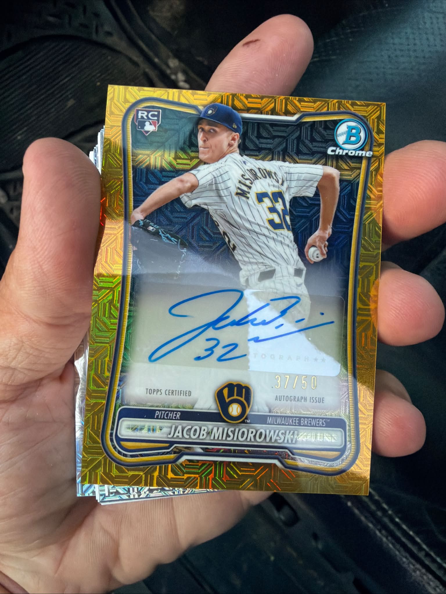 Jacob Misiorowski autographed rookie card from Topps Chrome