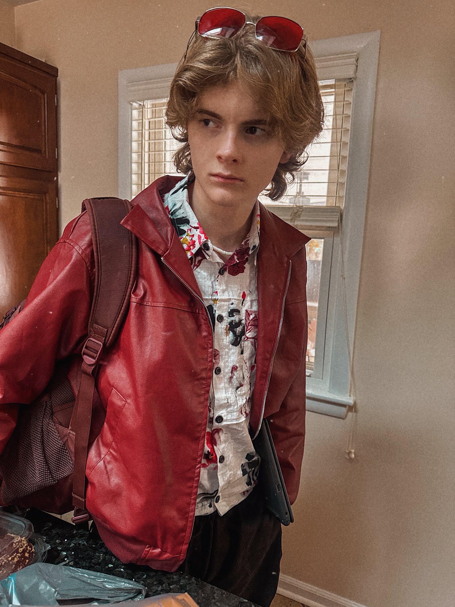 Today was dress like your favorite movie character day” at Colt's school…. and surprisingly he picked Brad Pitt from Fight Club. Didn't even know kids these days knew who Brad Pitt was!