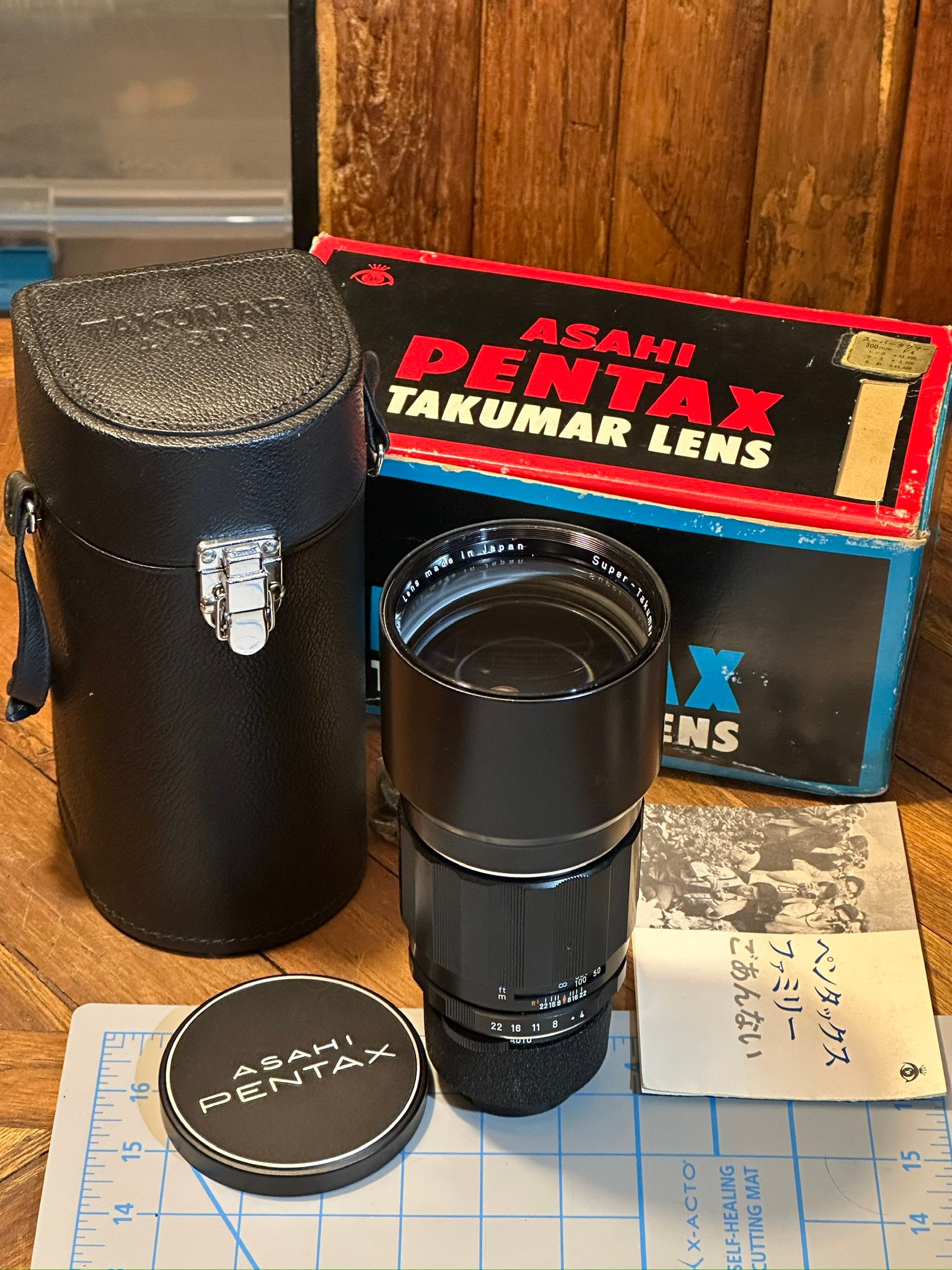 Asahi Pentax Super-Takumar 300mm f4 lens with original accessories