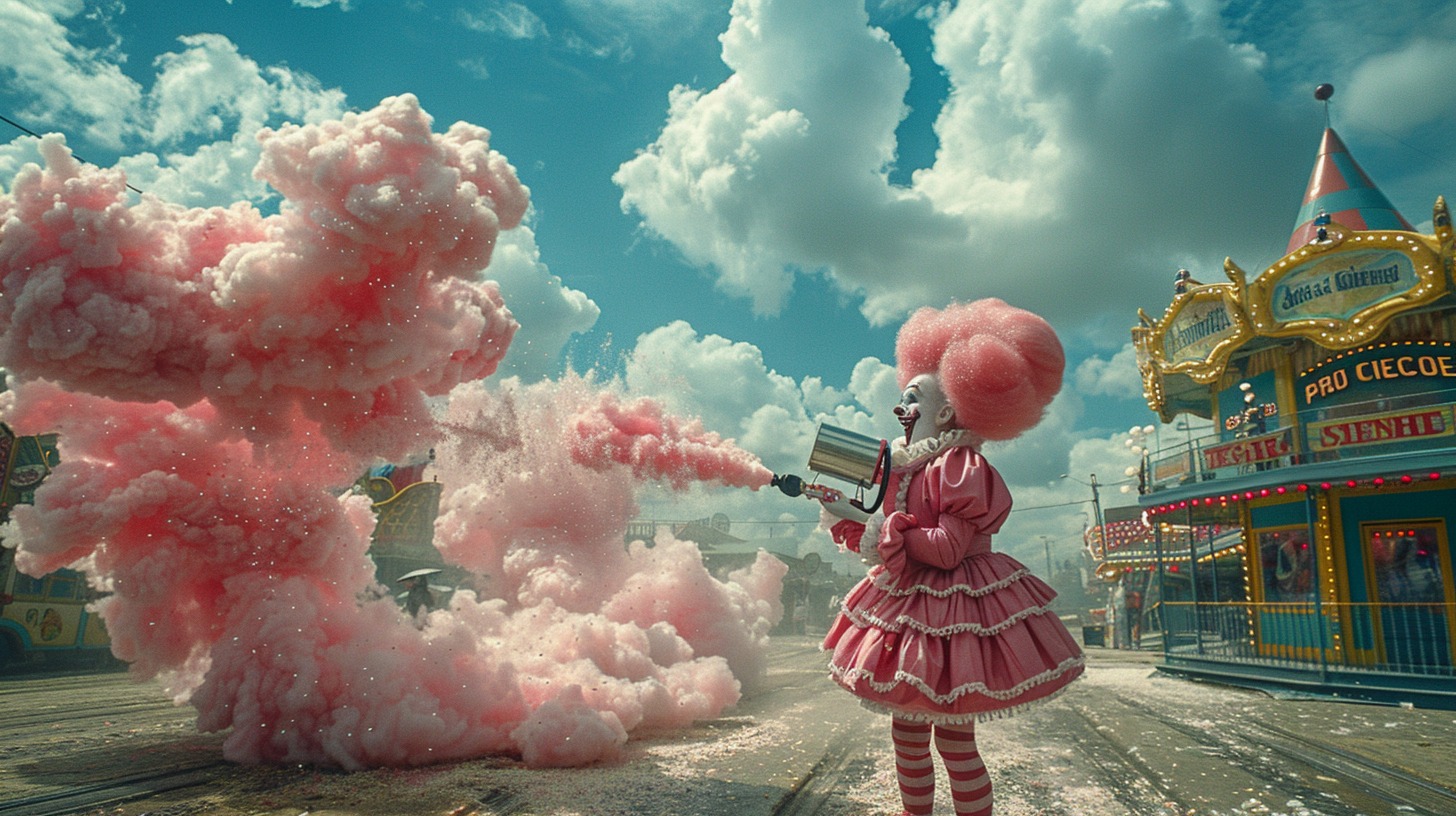 mjbest_clouds Pink candy floss clouds floating up from a friendly 