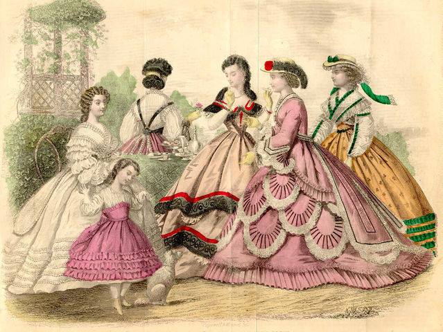 A fashion plate from Godey's Lady's Book, August 1863.