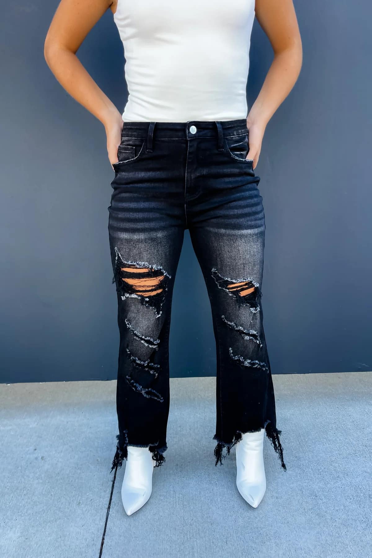 GUAPI Obsidian Black Cross Buckle Denim Dark. Distinct 