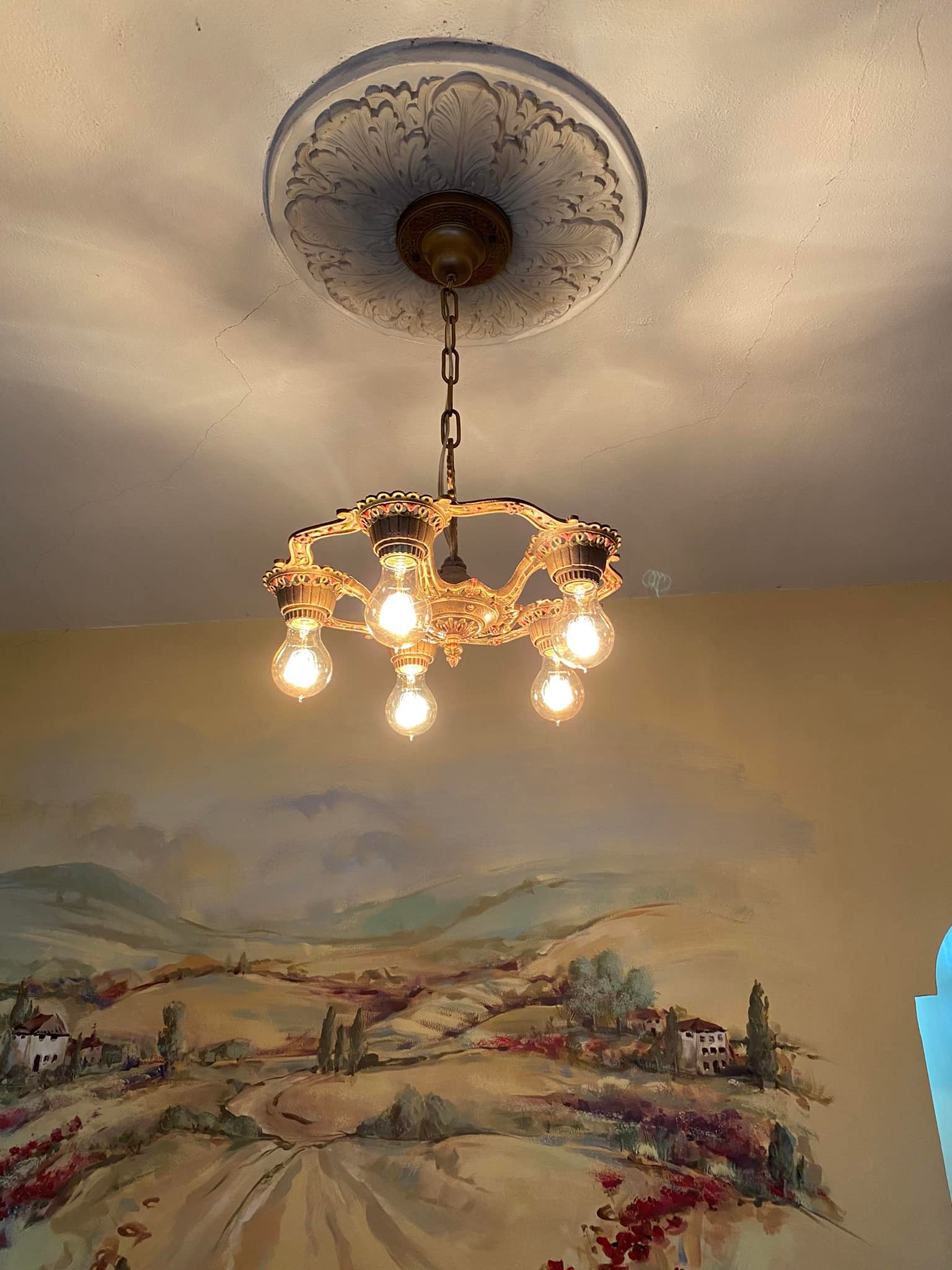 Restored 1920s cast iron chandelier for sale display picture 1