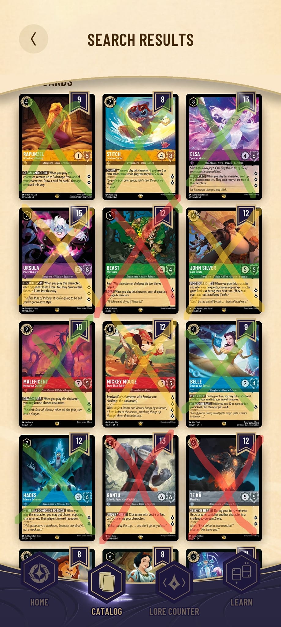 Disney Lorcana TCG legendary card ratings
