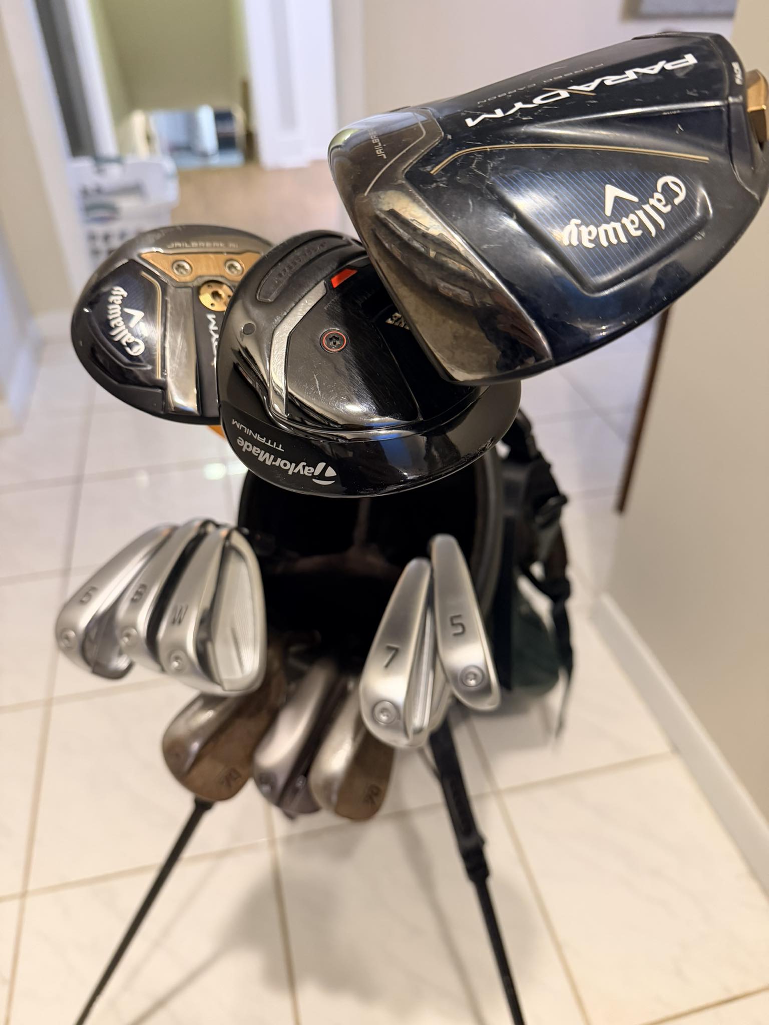 Golf club setup with Callaway Paradigm driver and TaylorMade putter