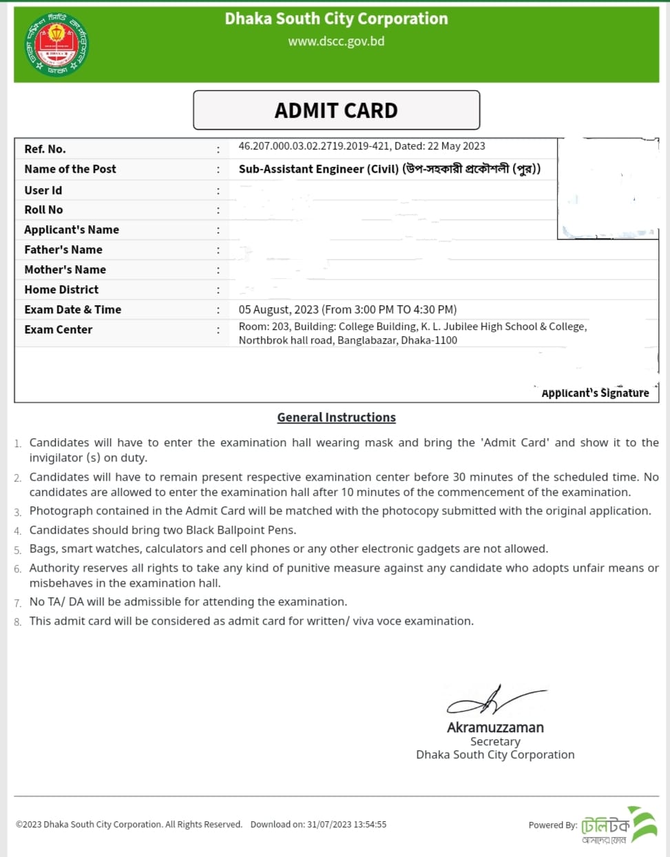 Civil Engineering Classroom | #DSCC Admit card is available at http ...