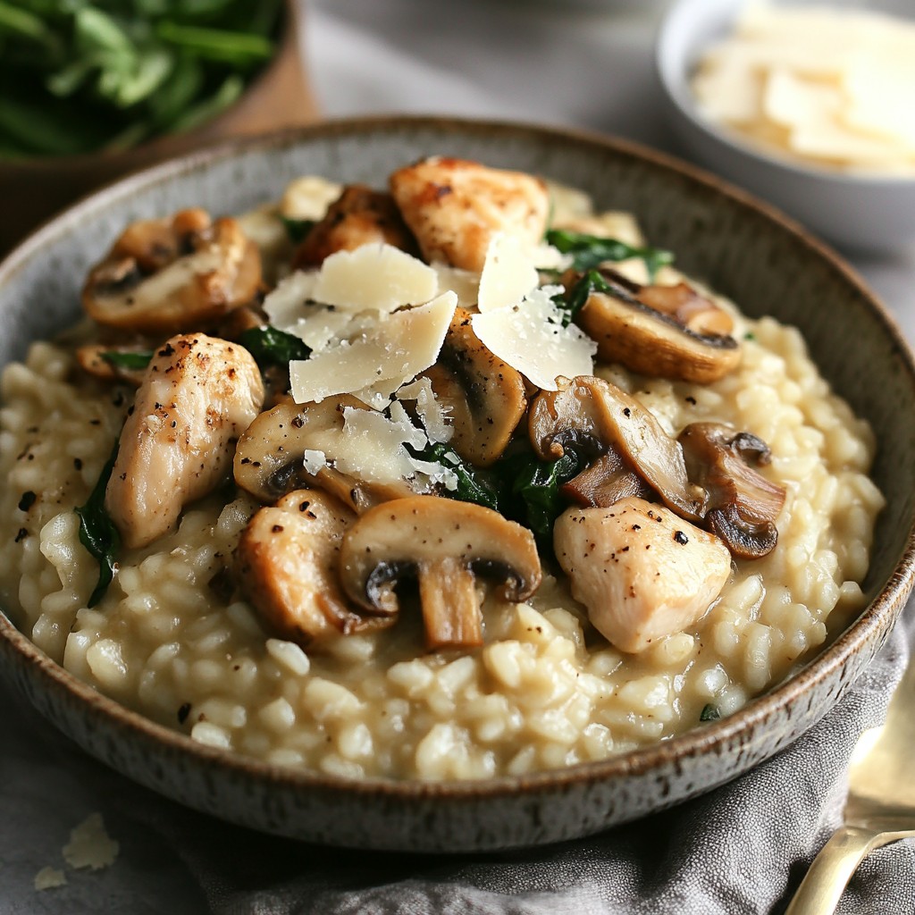 Recette - Risotto crémeux au poulet et aux champignons Ingrédients ...
