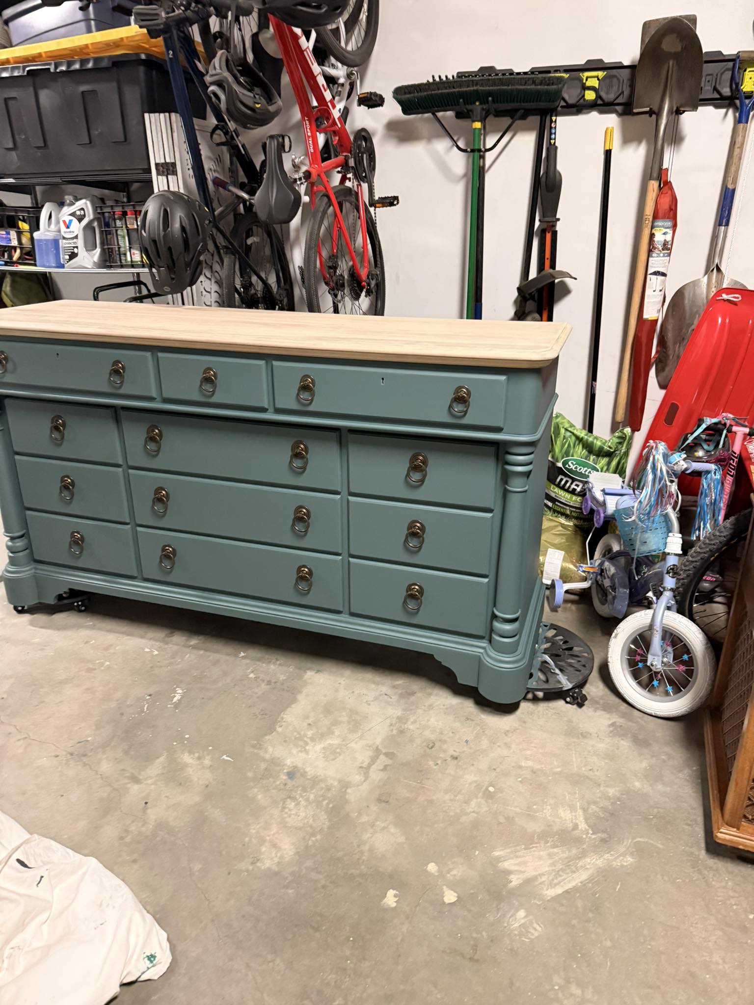 blue and green dresser Refurbished with blue-green paint gold hardware French Connection Band Dress LowStock:43374946582579 it brings a relaxed Dress's Color:39#-Purple
